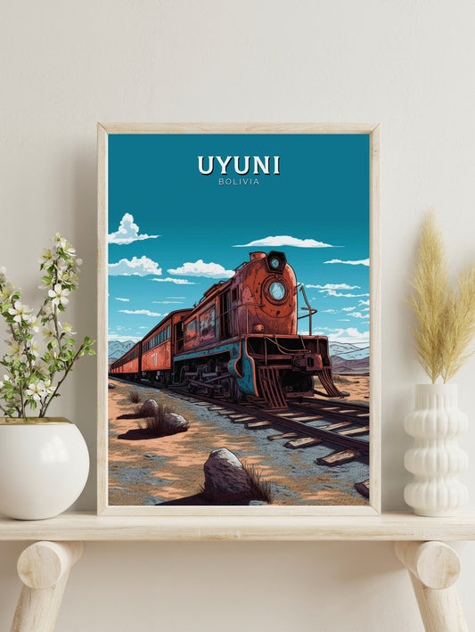 Uyuni Travel Print | Uyuni Illustration | Uyuni Wall Art | Uyuni Travel Poster | Bolivia Painting | Uyuni Train Cemetery Print | ID 255