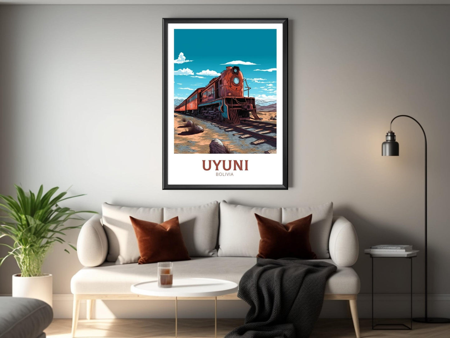 Uyuni Travel Poster | Uyuni Travel Print | Uyuni Design | Uyuni Wall Art | Bolivia Painting | Uyuni Train Cemetery Print | ID 256