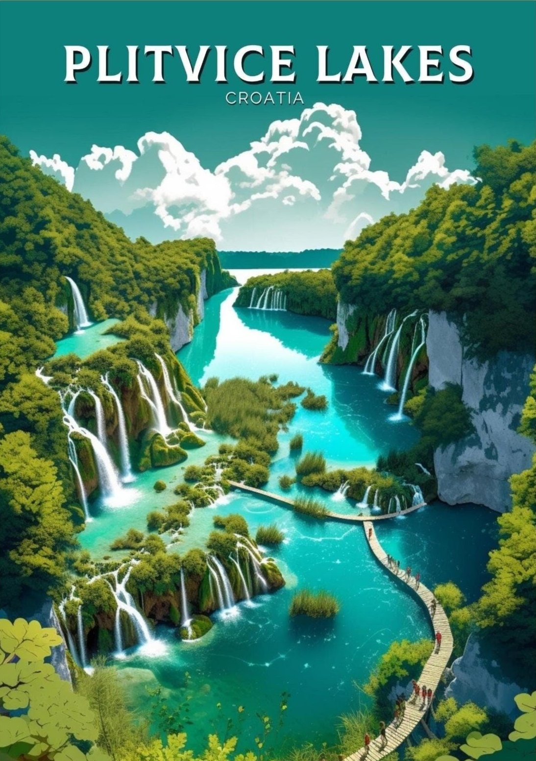 Europe PLITVICE LAKES TRAVEL PRINT - CROATIA ARTWORK