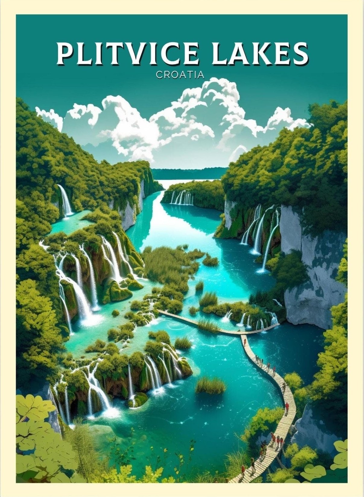 Plitvice Lakes Travel Print | Plitvice Illustration | Plitvice Wall Art | Croatia Print | Plitvice Print | Plitvice Lakes Painting | ID 267