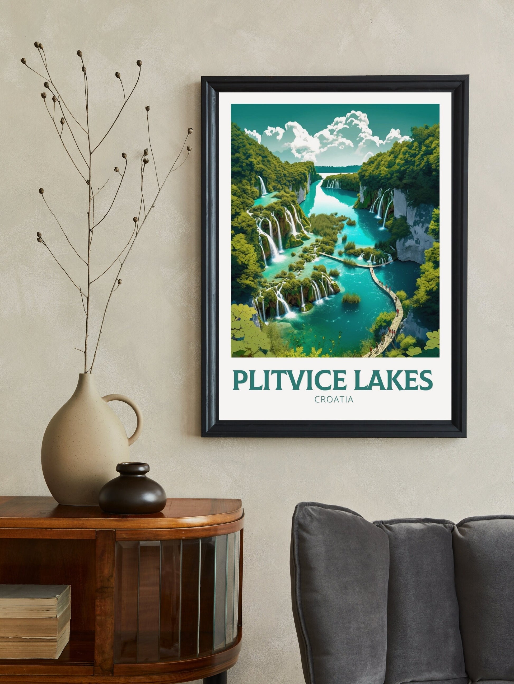 Plitvice Lakes Poster | Plitvice Lakes Travel Print | Plitvice Illustration | Plitvice Wall Art | Croatia Print | Plitvice Print | ID 268