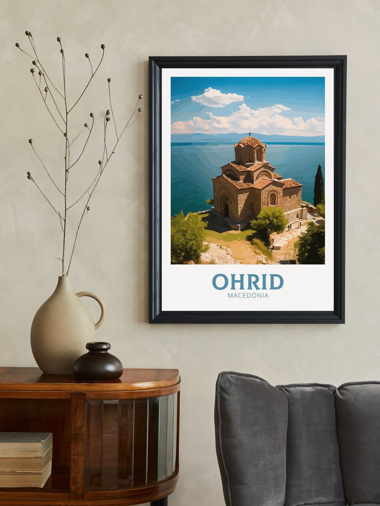 Ohrid Travel Poster | Ohrid Macedonia Travel Print | Ohrid Illustration | Ohrid Wall Art | Ohrid Print | Ohrid Church Print | ID 278