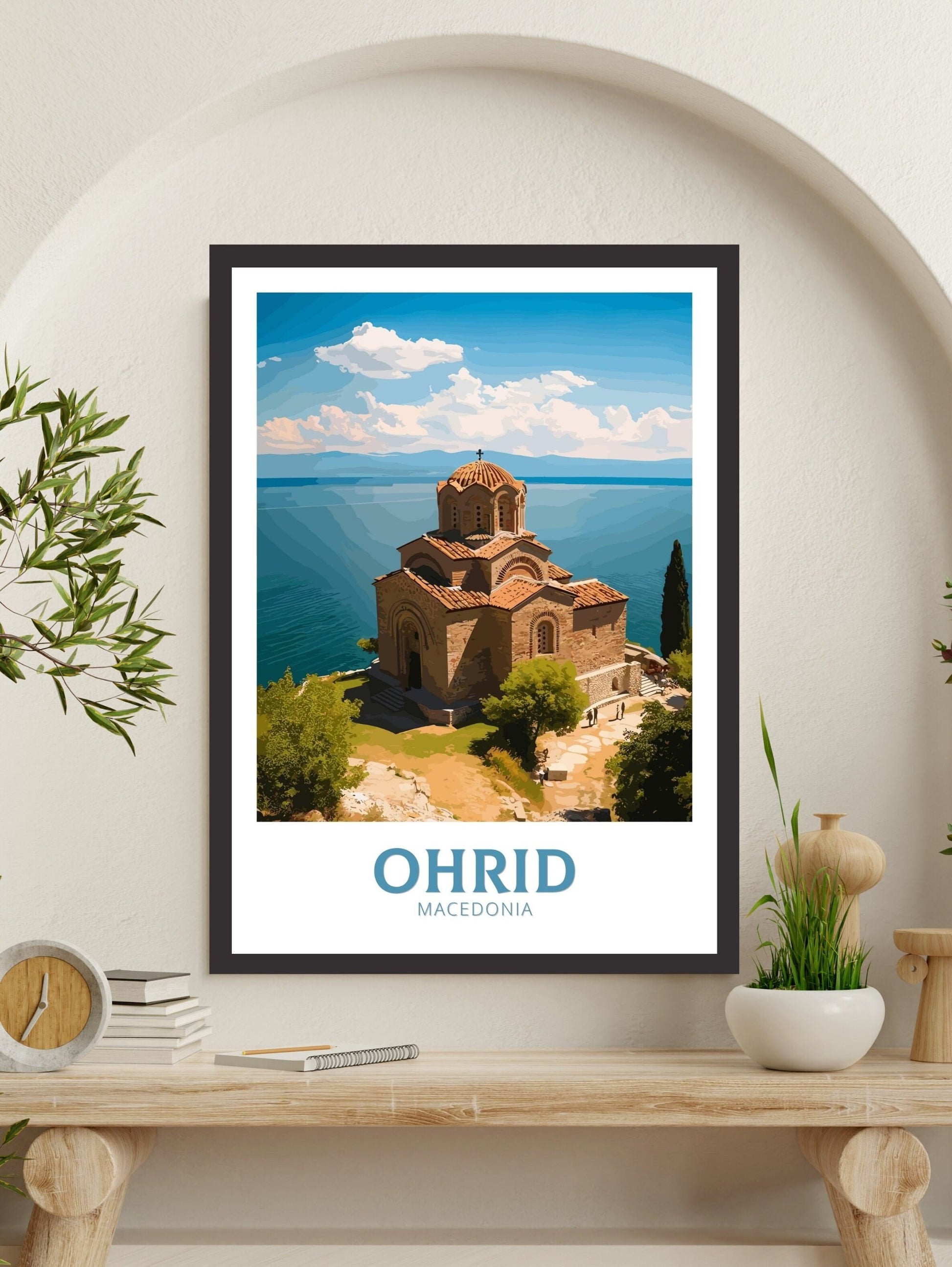 Ohrid Travel Poster | Ohrid Macedonia Travel Print | Ohrid Illustration | Ohrid Wall Art | Ohrid Print | Ohrid Church Print | ID 278