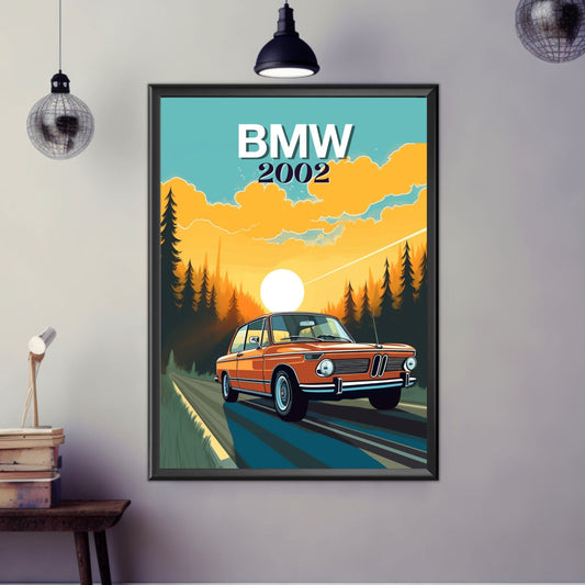 BMW 2002 Poster, 1970s Car, BMW 2002 Print, Vintage Car Print, Car Print, Car Poster, Car Art, Classic Car Print, German Car Print