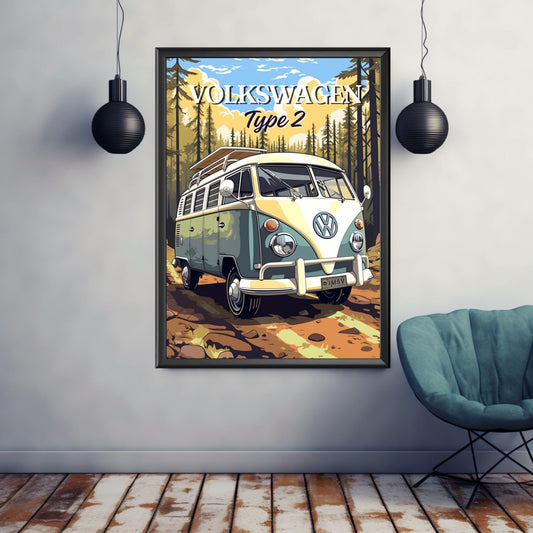 Volkswagen Type 2 Van Print, Volkswagen Type 2 Van Poster, 1960s Car, Vintage Car Print, Car Print, Car Poster, Car Art, Classic Car Print