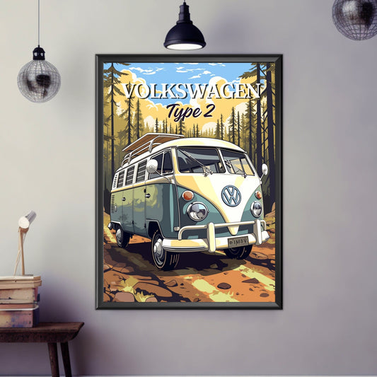 Volkswagen Type 2 Van Print, Volkswagen Type 2 Van Poster, 1960s Car, Vintage Car Print, Car Print, Car Poster, Car Art, Classic Car Print