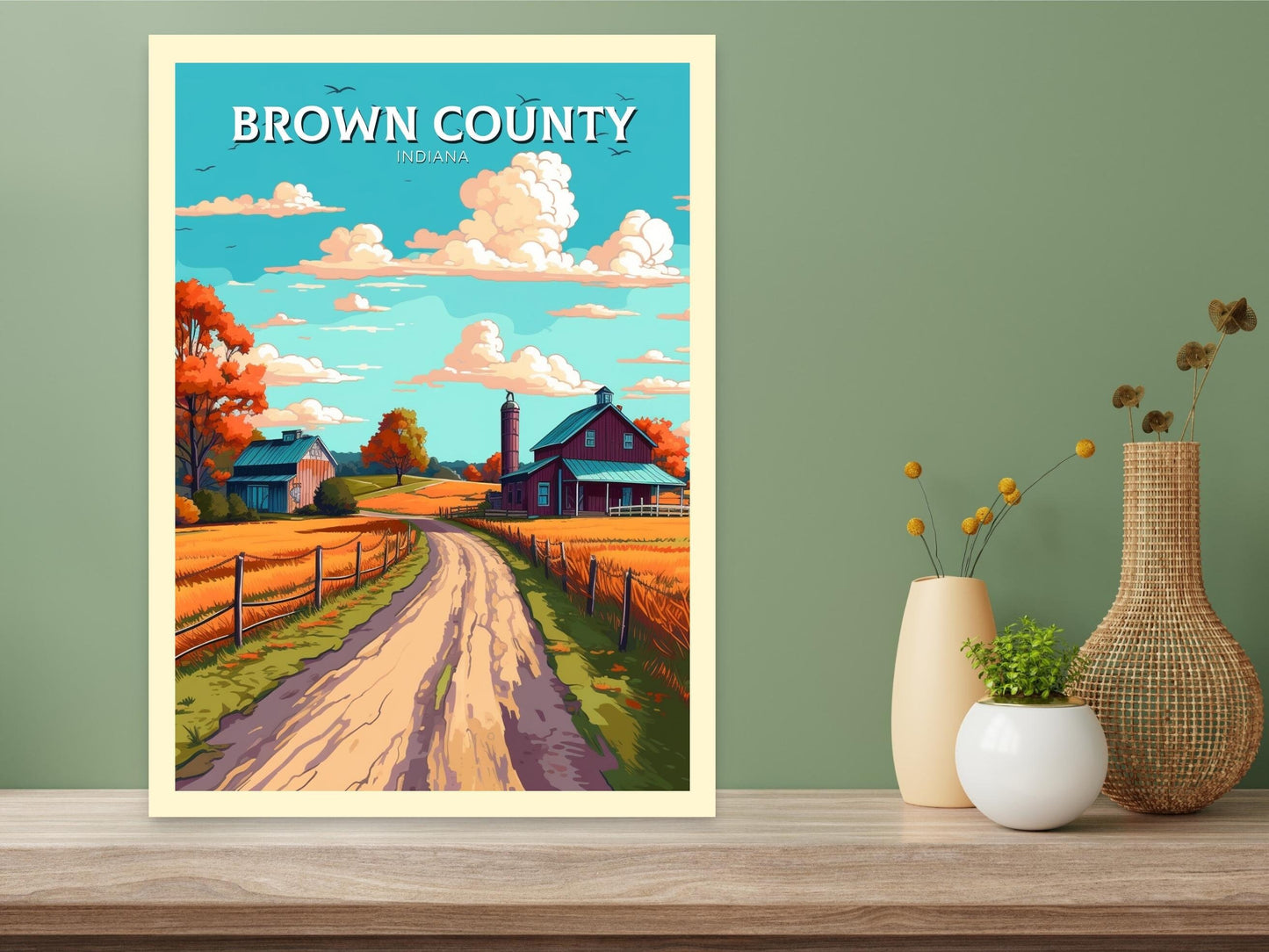 Brown County Indiana Travel Print | Brown County Poster | Brown County Illustration | Brown County Wall Art | Indiana USA Print | ID 279