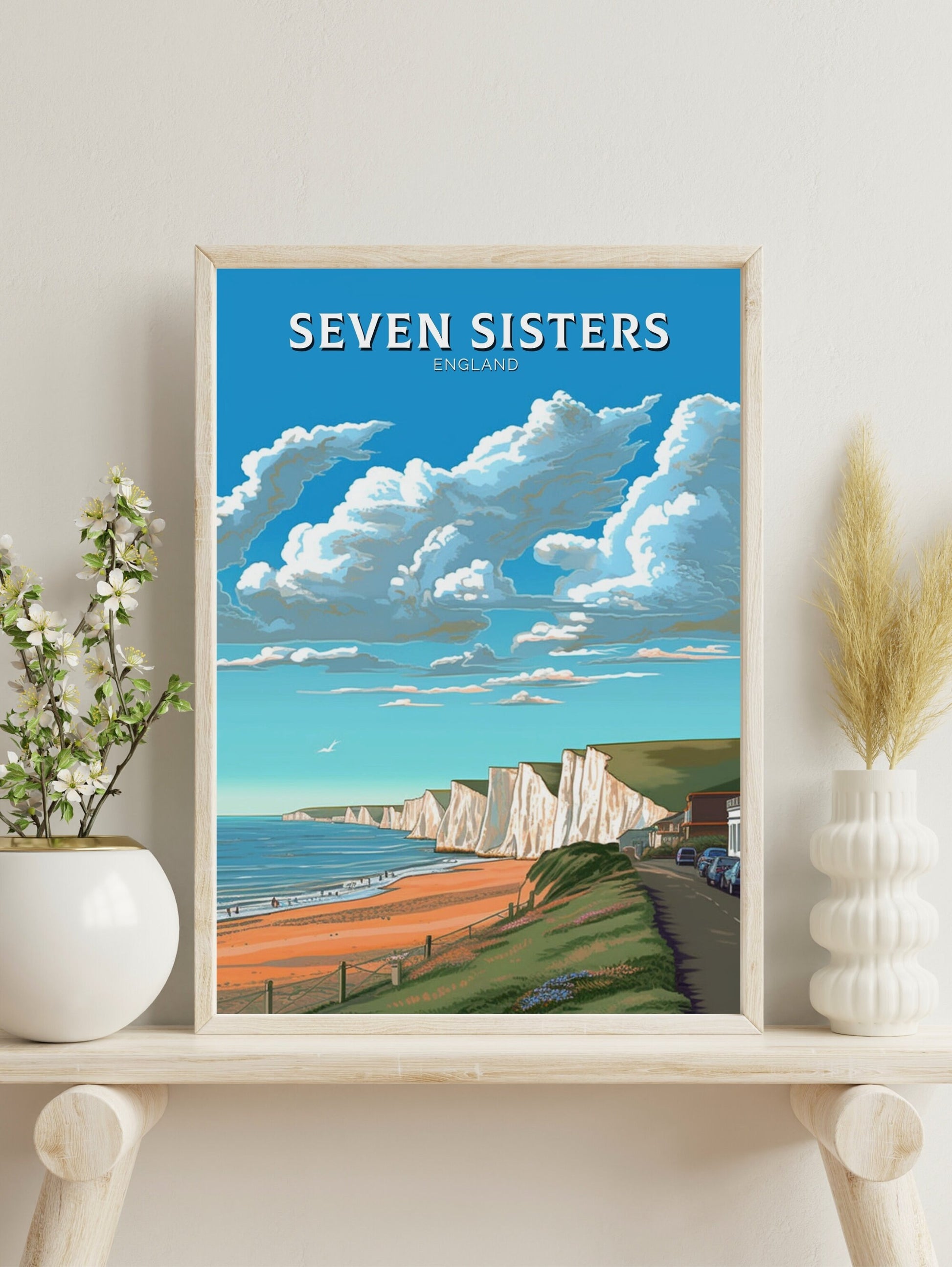 Seven Sisters Travel Poster | Seven Sisters Travel Print | Seven Sisters Wall Art | England Print | England Home Decor | Travel gift ID 283