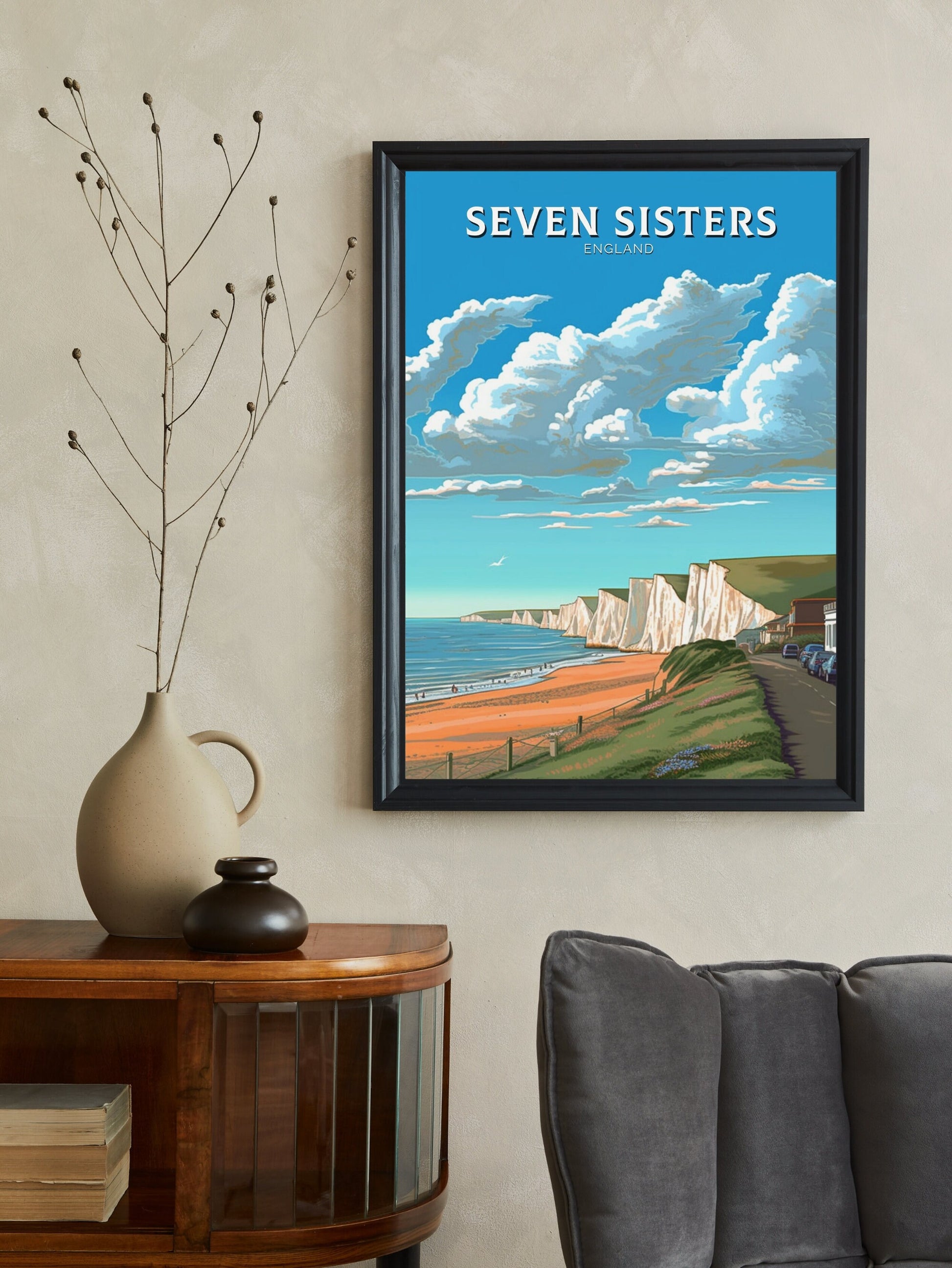 Seven Sisters Travel Poster | Seven Sisters Travel Print | Seven Sisters Wall Art | England Print | England Home Decor | Travel gift ID 283