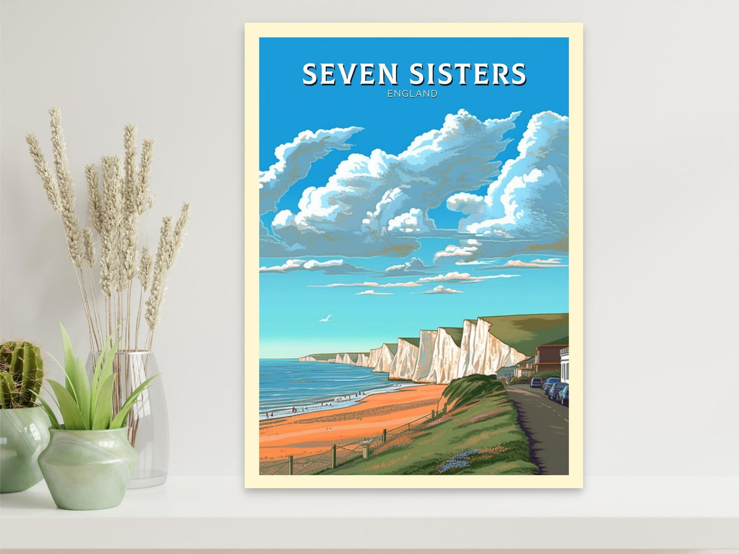 Seven Sisters Travel Poster | Seven Sisters Travel Print | Seven Sisters Wall Art | England Print | England Home Decor | Travel gift ID 283