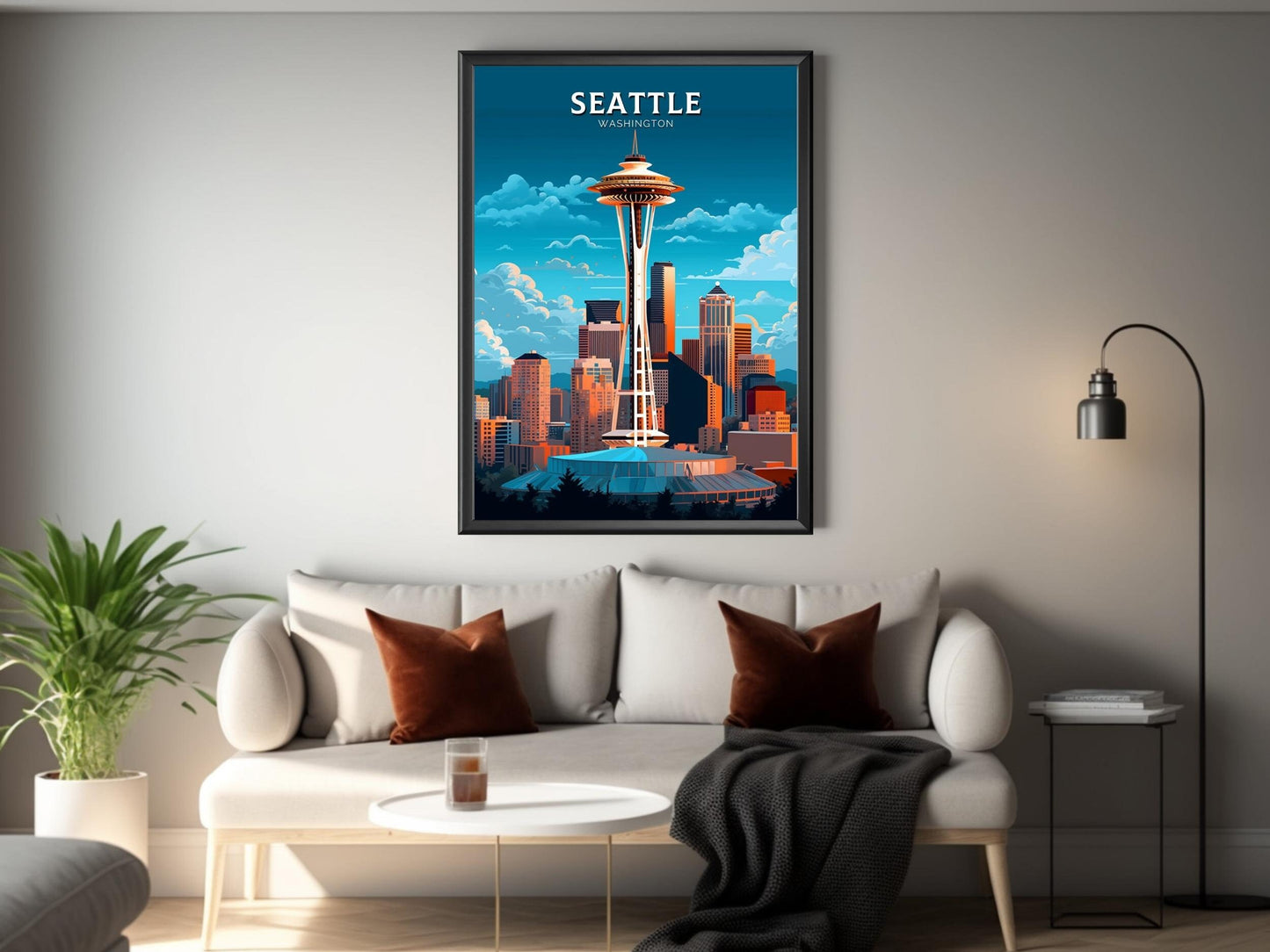 Seattle Poster | Seattle Print| Seattle Illustration | Seattle Painting | Seattle Wall Art | City Landscape | Seattle Travel Print | ID 384