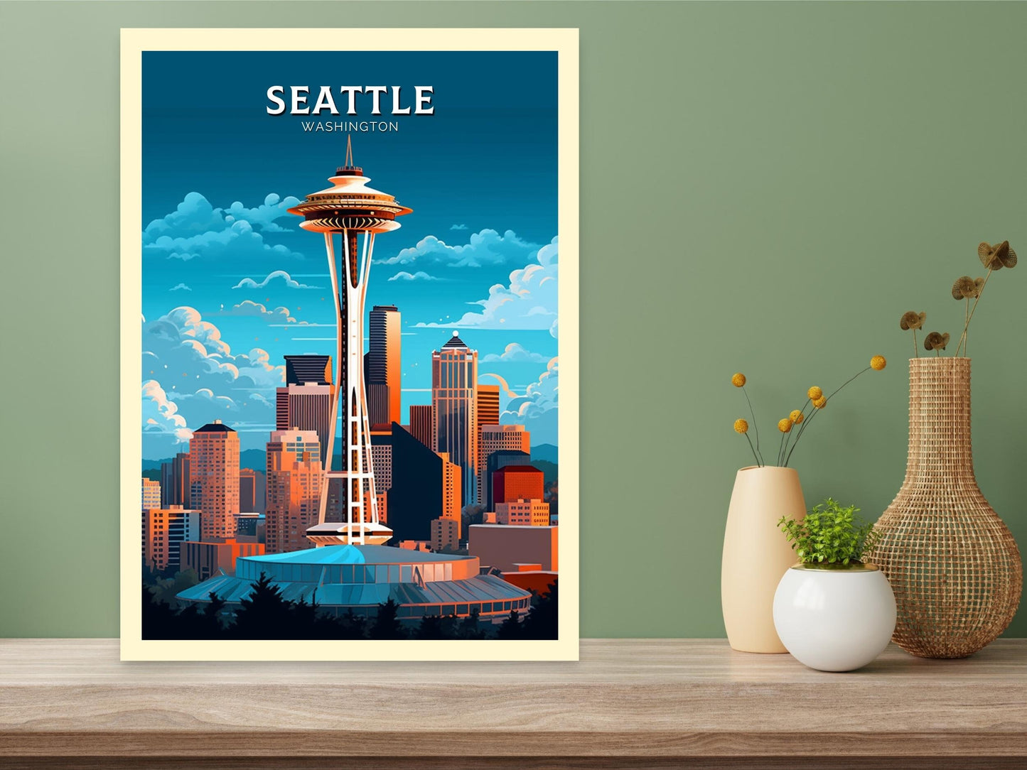 Seattle Poster | Seattle Print| Seattle Illustration | Seattle Painting | Seattle Wall Art | City Landscape | Seattle Travel Print | ID 384