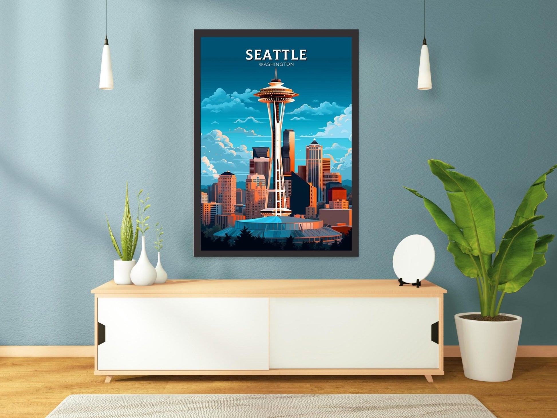 Seattle Poster | Seattle Print| Seattle Illustration | Seattle Painting | Seattle Wall Art | City Landscape | Seattle Travel Print | ID 384