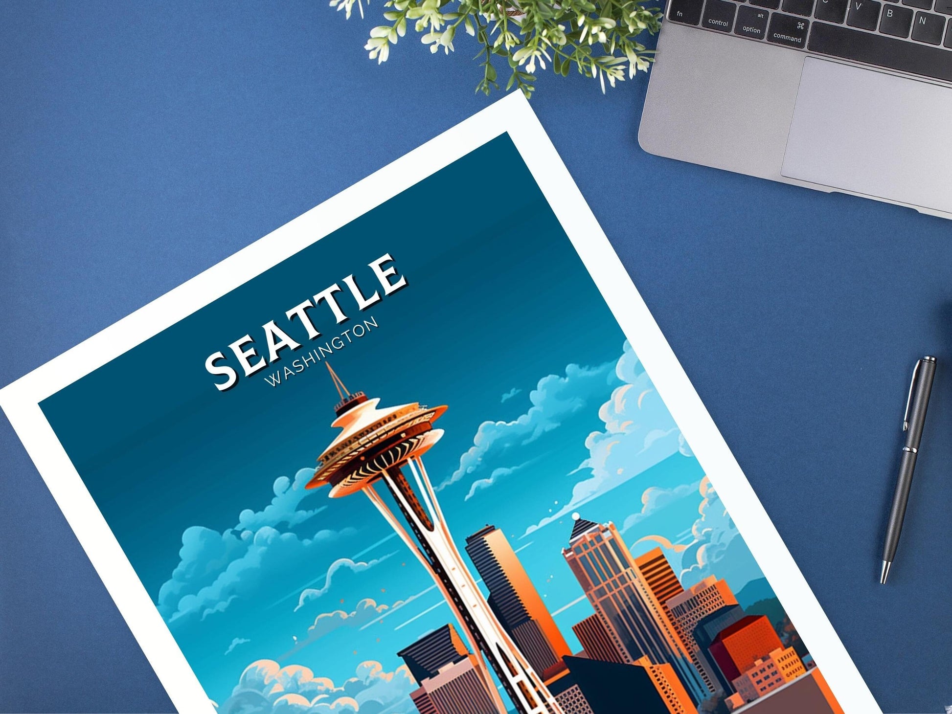 Seattle Poster | Seattle Print| Seattle Illustration | Seattle Painting | Seattle Wall Art | City Landscape | Seattle Travel Print | ID 384