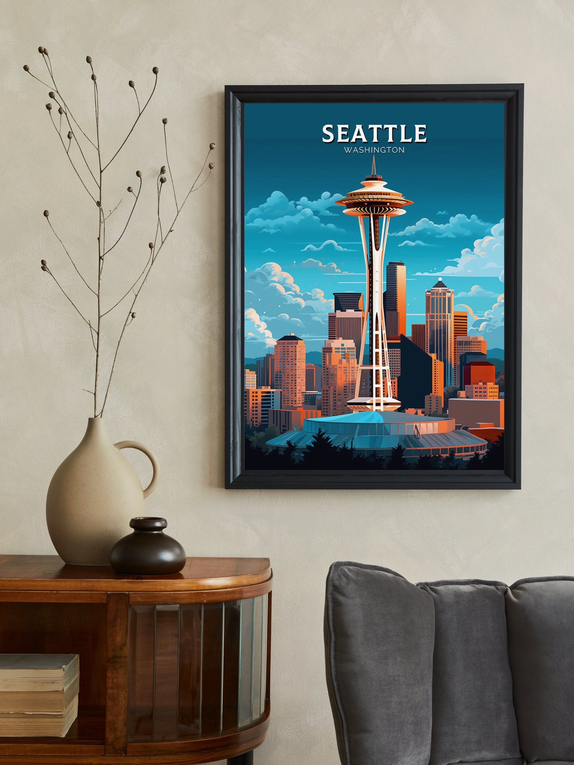 Seattle Poster | Seattle Print| Seattle Illustration | Seattle Painting | Seattle Wall Art | City Landscape | Seattle Travel Print | ID 384