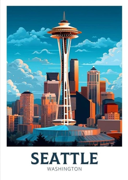 Seattle Print | Seattle Poster | Seattle Illustration | Seattle Painting | Seattle Wall Art | City Landscape | Seattle Travel Print | ID 385