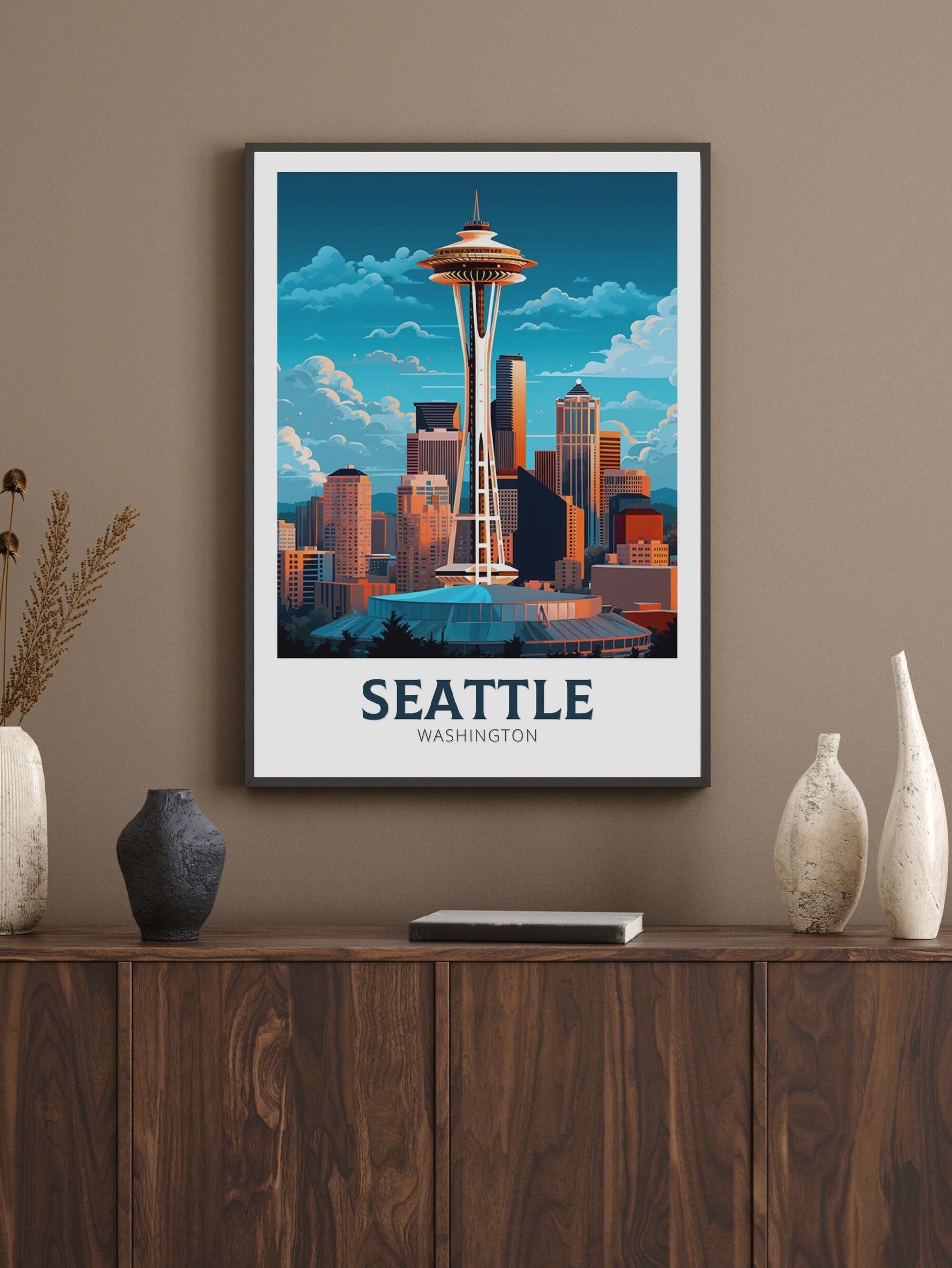 Seattle Print | Seattle Poster | Seattle Illustration | Seattle Painting | Seattle Wall Art | City Landscape | Seattle Travel Print | ID 385