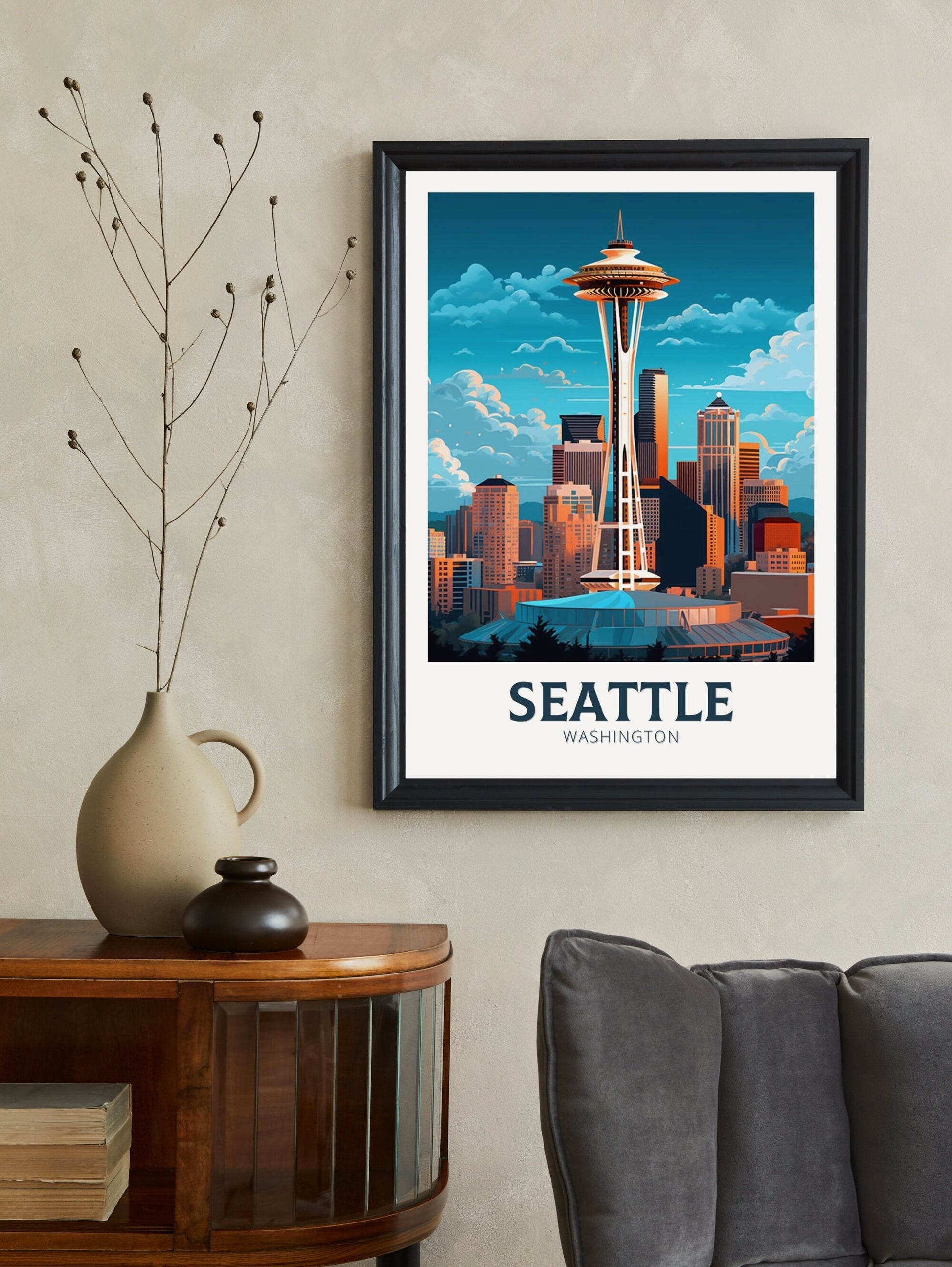 Seattle Print | Seattle Poster | Seattle Illustration | Seattle Painting | Seattle Wall Art | City Landscape | Seattle Travel Print | ID 385