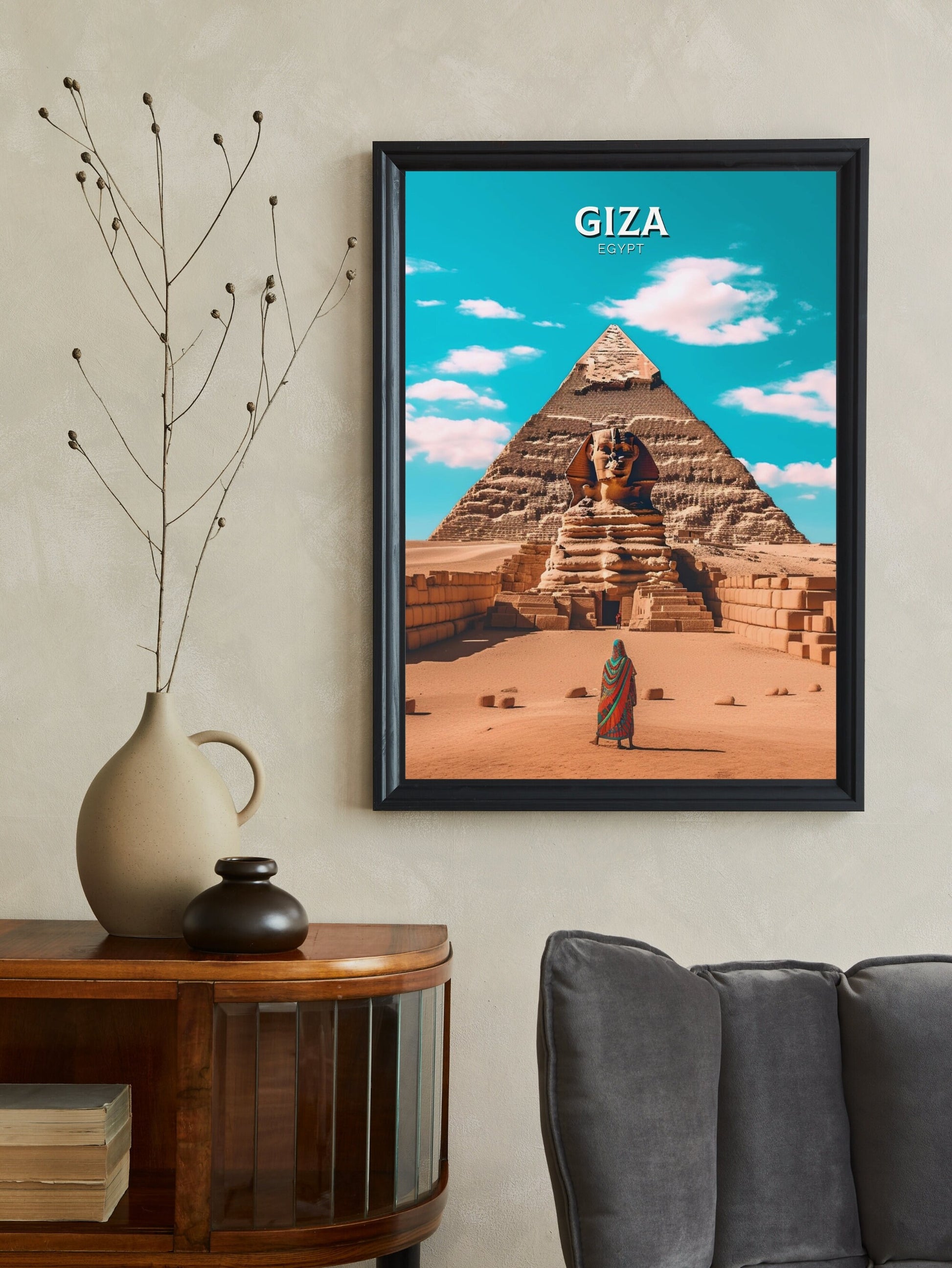 Giza Travel Print | Giza Illustration | Giza Wall Art | Giza Print | Egypt Print | Egypt Home Decor | Giza Poster | Travel gift | ID 012