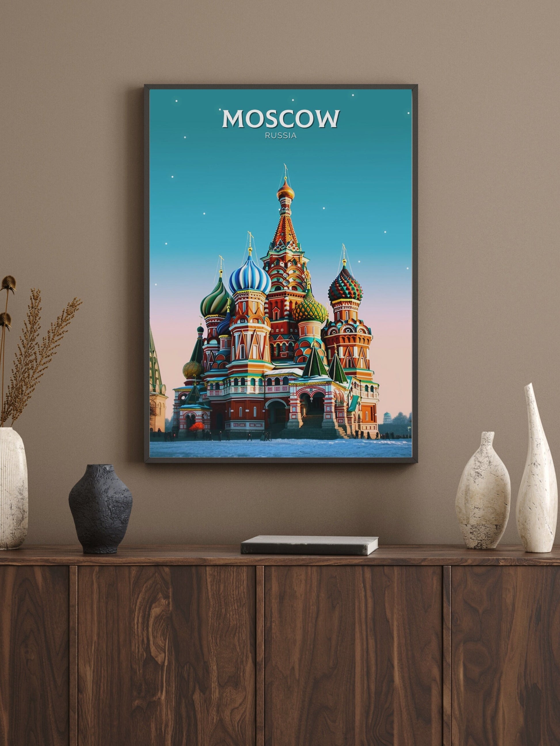 Moscow Travel Poster | Moscow Travel Print | Moscow Illustration | Moscow Wall Art | Russia Print | River St. Basil's Cathedral ID 295