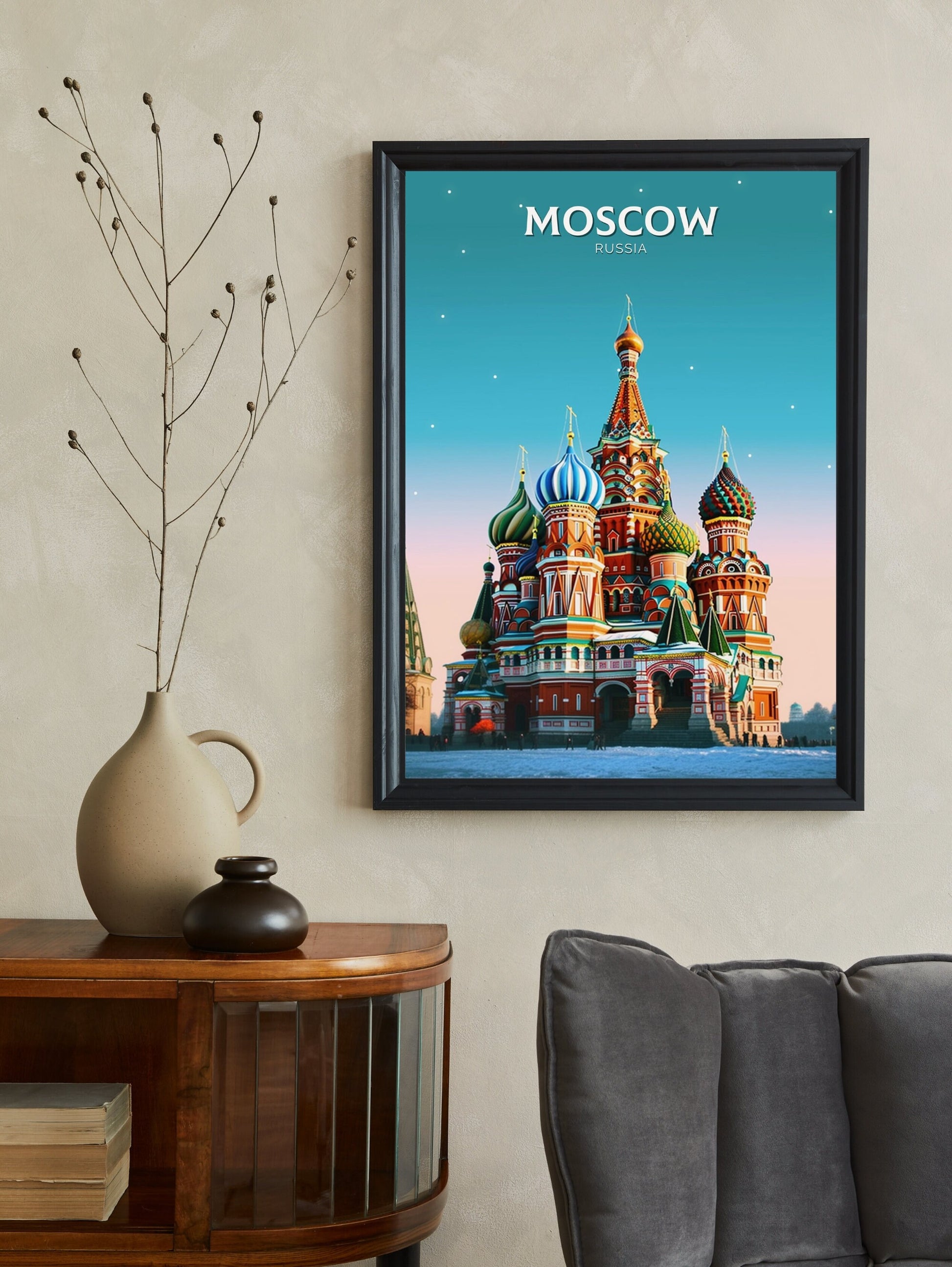 Moscow Travel Poster | Moscow Travel Print | Moscow Illustration | Moscow Wall Art | Russia Print | River St. Basil's Cathedral ID 295