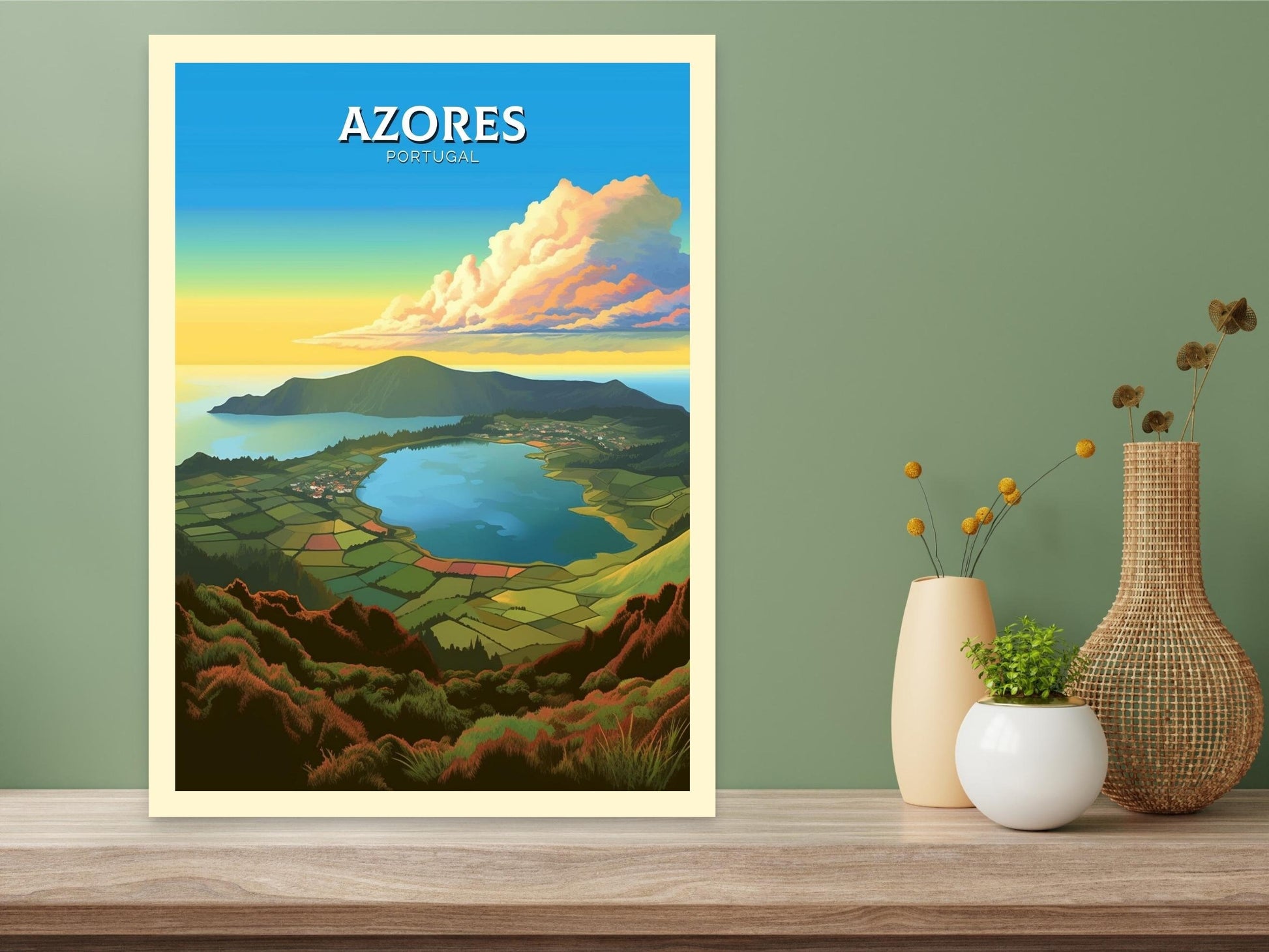 Azores Travel Poster | Azores Portugal Travel Print | Azores Illustration | Azores Wall Art | Portugal Print | Azores Wall Art | ID 299