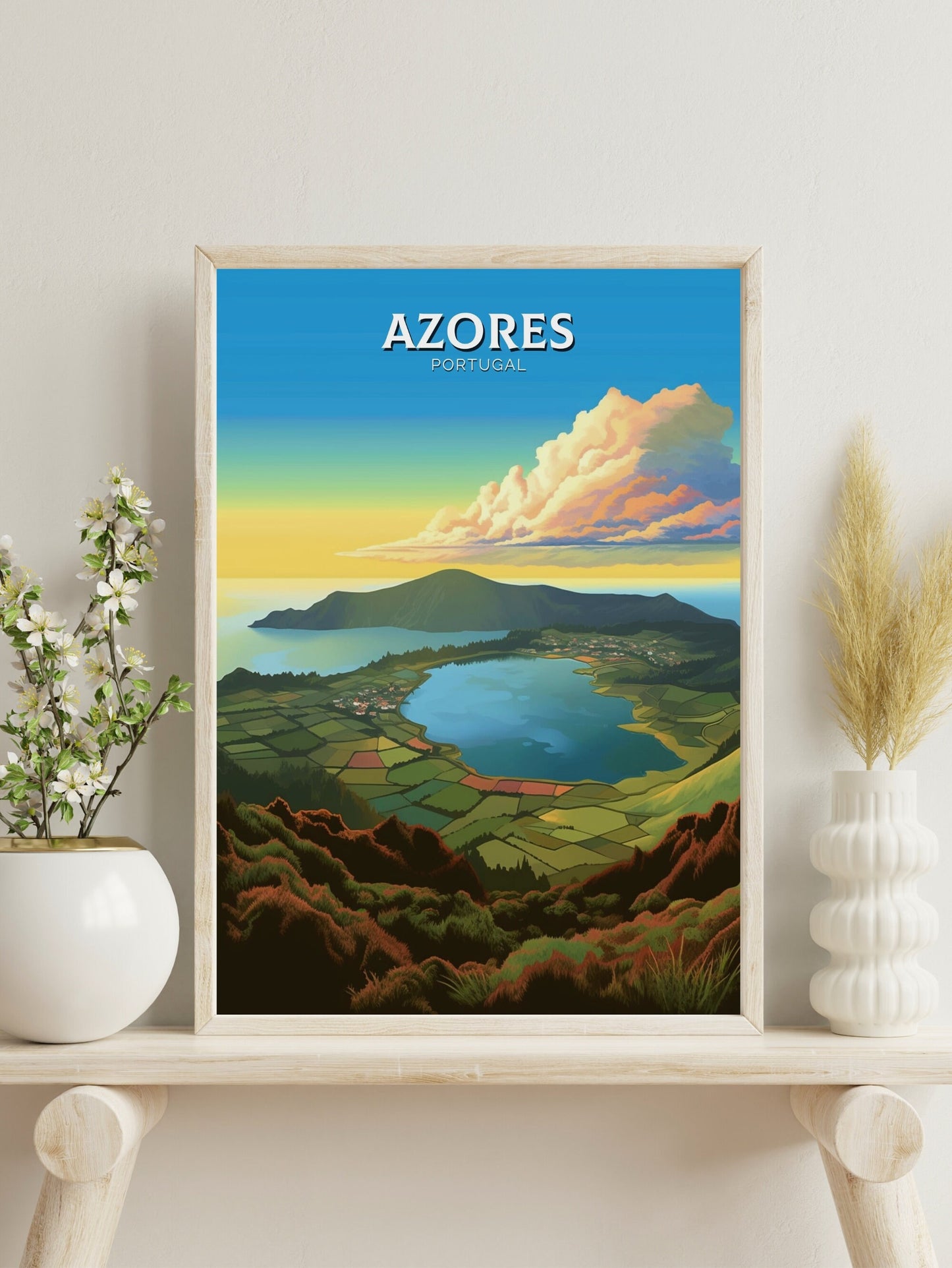 Azores Travel Poster | Azores Portugal Travel Print | Azores Illustration | Azores Wall Art | Portugal Print | Azores Wall Art | ID 299