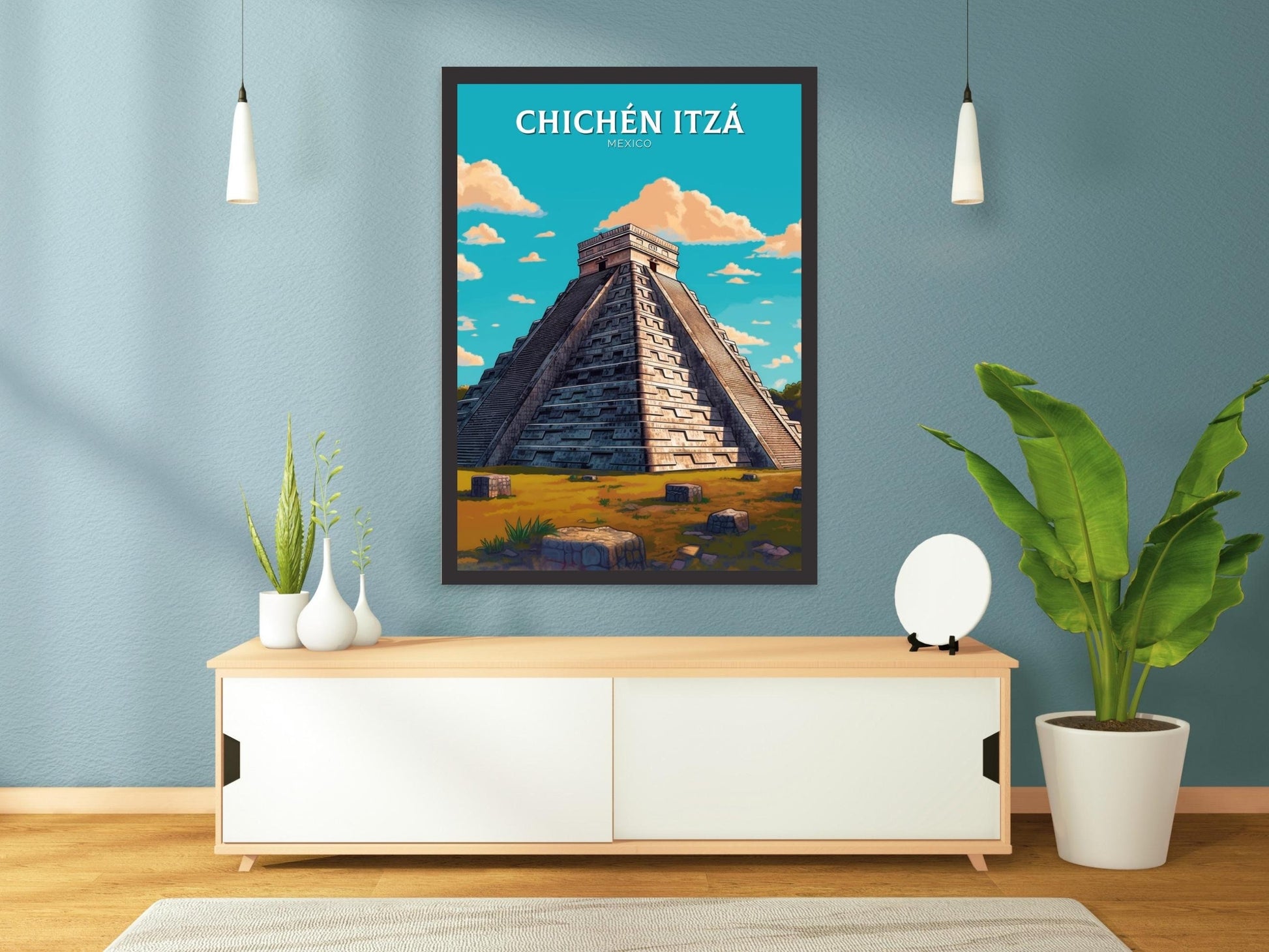 Chichen Itza Travel Print | Chichen Itza Poster | El Castillo Design | Chichen Itza Pyramid Wall Art | Chichen Itza Painting | ID 301