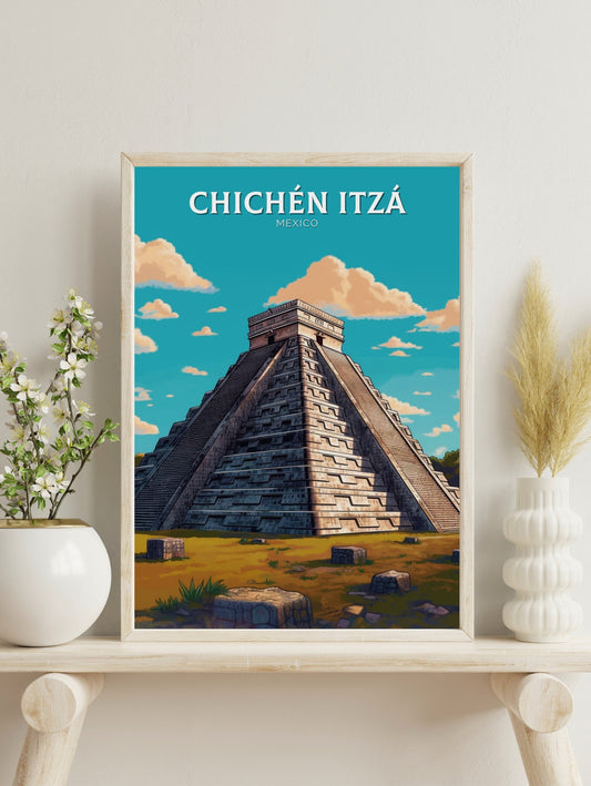 Chichen Itza Travel Print | Chichen Itza Poster | El Castillo Design | Chichen Itza Pyramid Wall Art | Chichen Itza Painting | ID 301