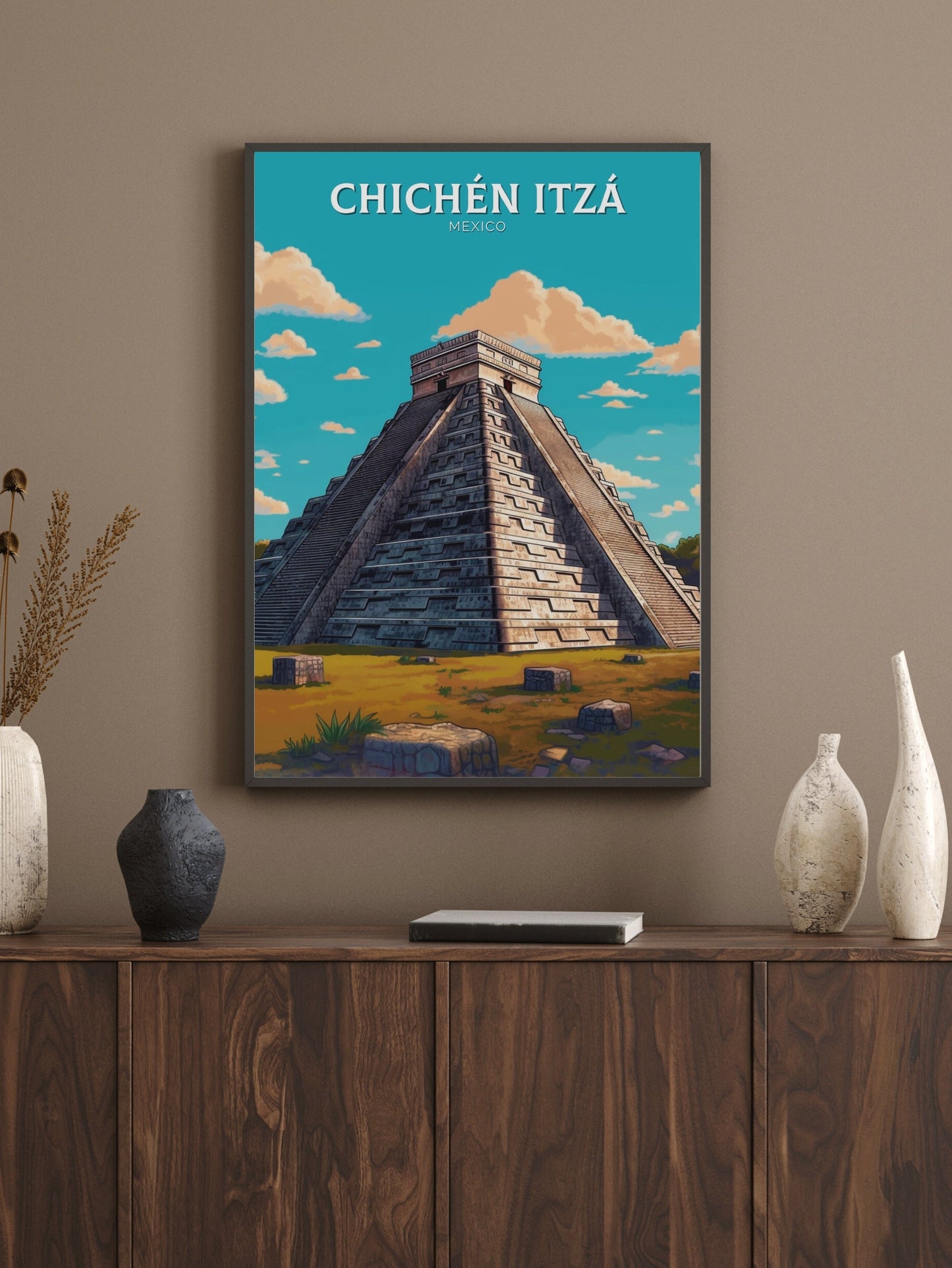 Chichen Itza Travel Print | Chichen Itza Poster | El Castillo Design | Chichen Itza Pyramid Wall Art | Chichen Itza Painting | ID 301