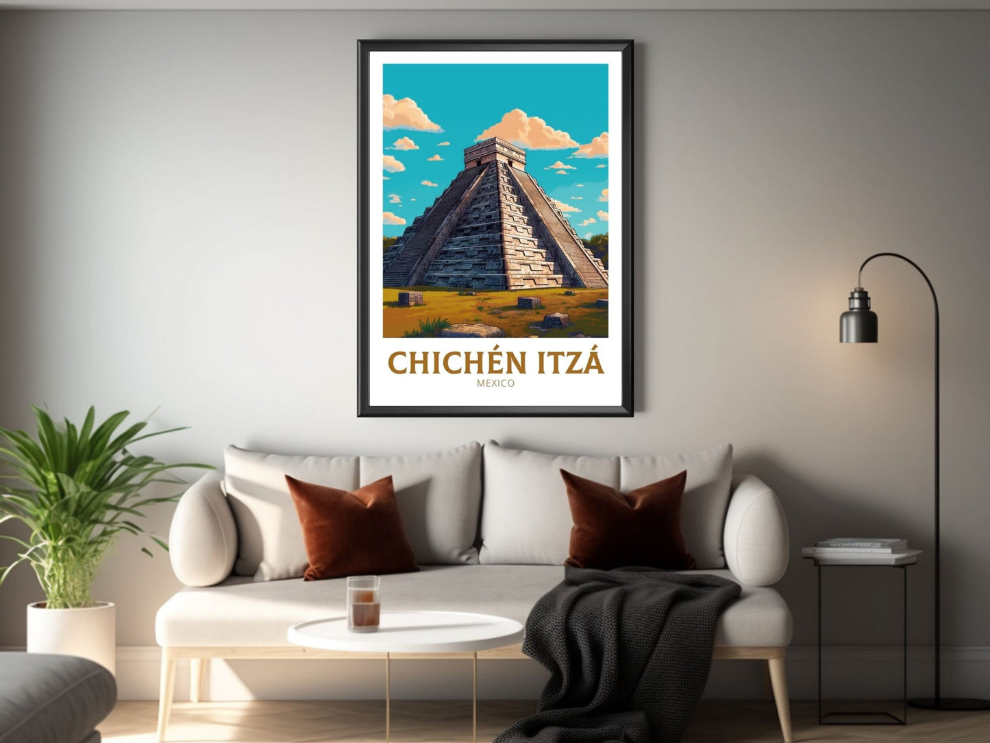 Chichen Itza Poster | El Castillo Design | Chichen Itza Travel Print | Chichen Itza Pyramid Wall Art | Chichen Itza Painting | ID 302