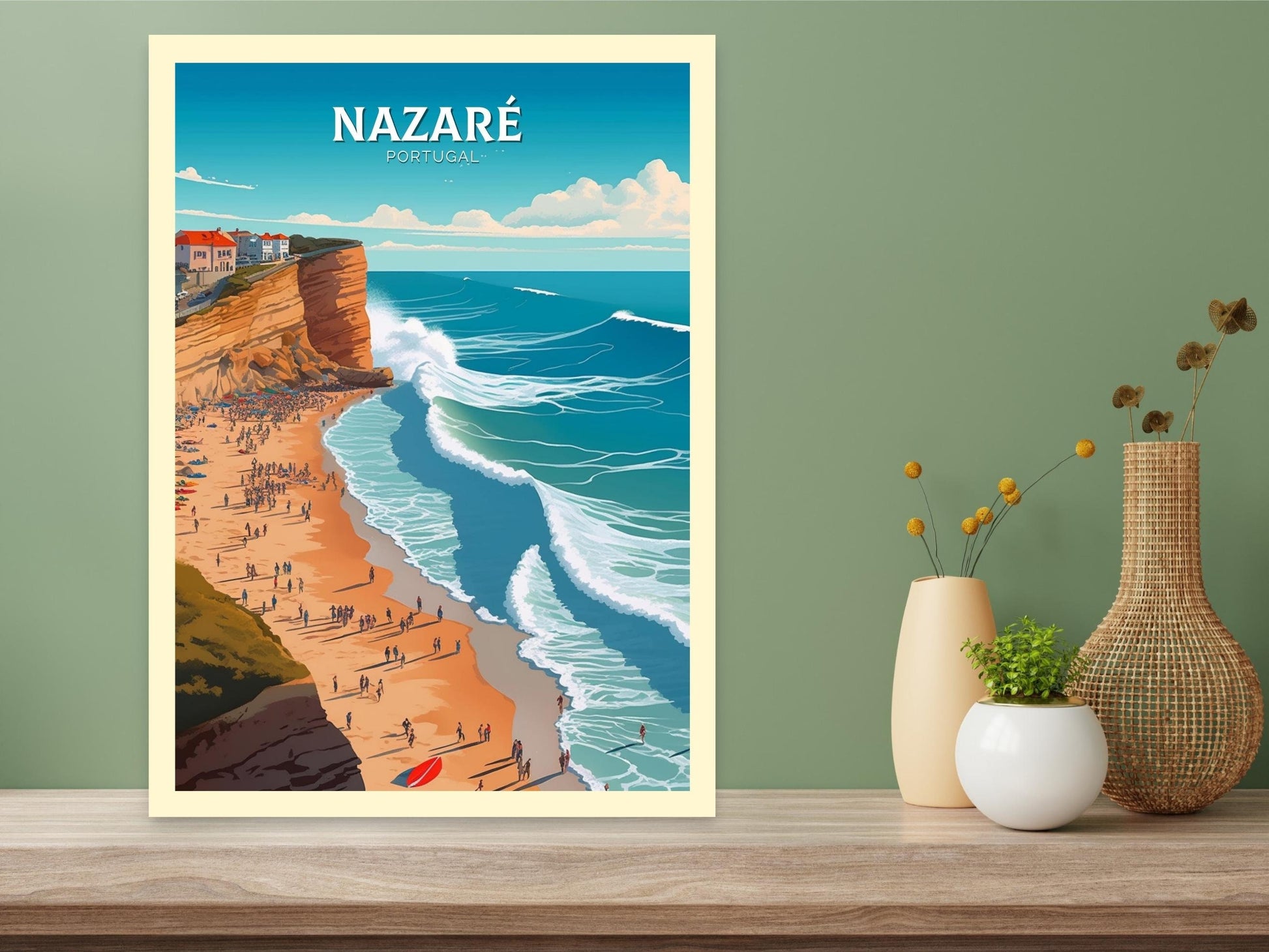 Nazare Portugal Travel Print | Nazare Travel Poster | Nazare Illustration | Nazare Wall Art | Portugal Print | Nazare Wall Art | ID 309