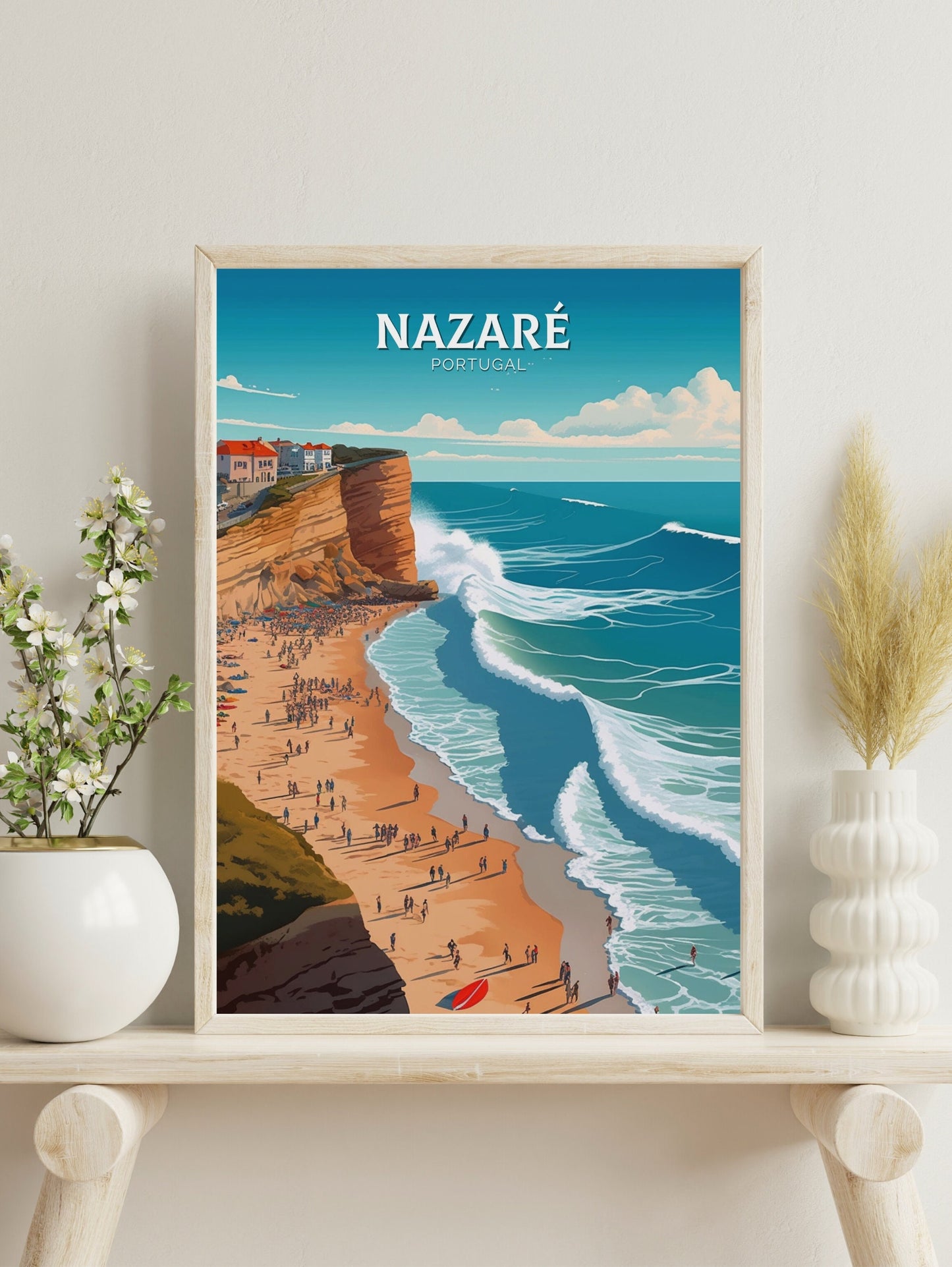 Nazare Portugal Travel Print | Nazare Travel Poster | Nazare Illustration | Nazare Wall Art | Portugal Print | Nazare Wall Art | ID 309