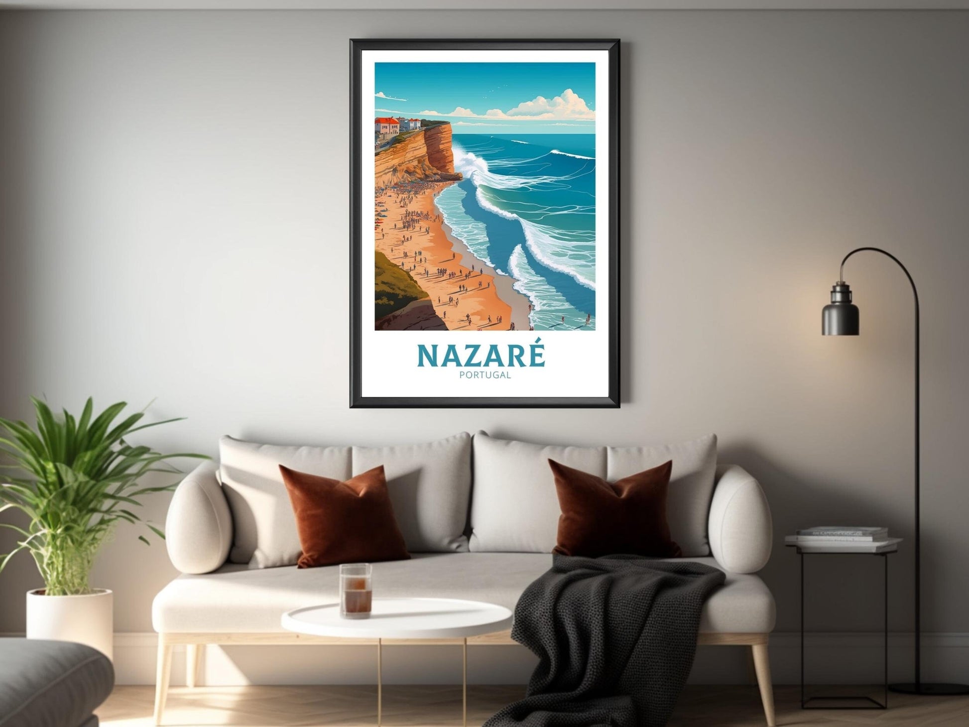 Nazare Travel Poster | Nazare Portugal Travel Print | Nazare Illustration | Nazare Wall Art | Portugal Print | Nazare Artwork | ID 310