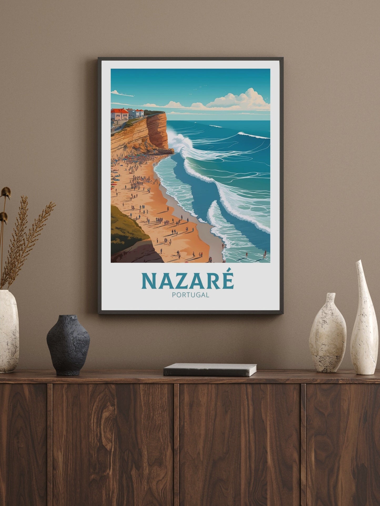 Nazare Travel Poster | Nazare Portugal Travel Print | Nazare Illustration | Nazare Wall Art | Portugal Print | Nazare Artwork | ID 310