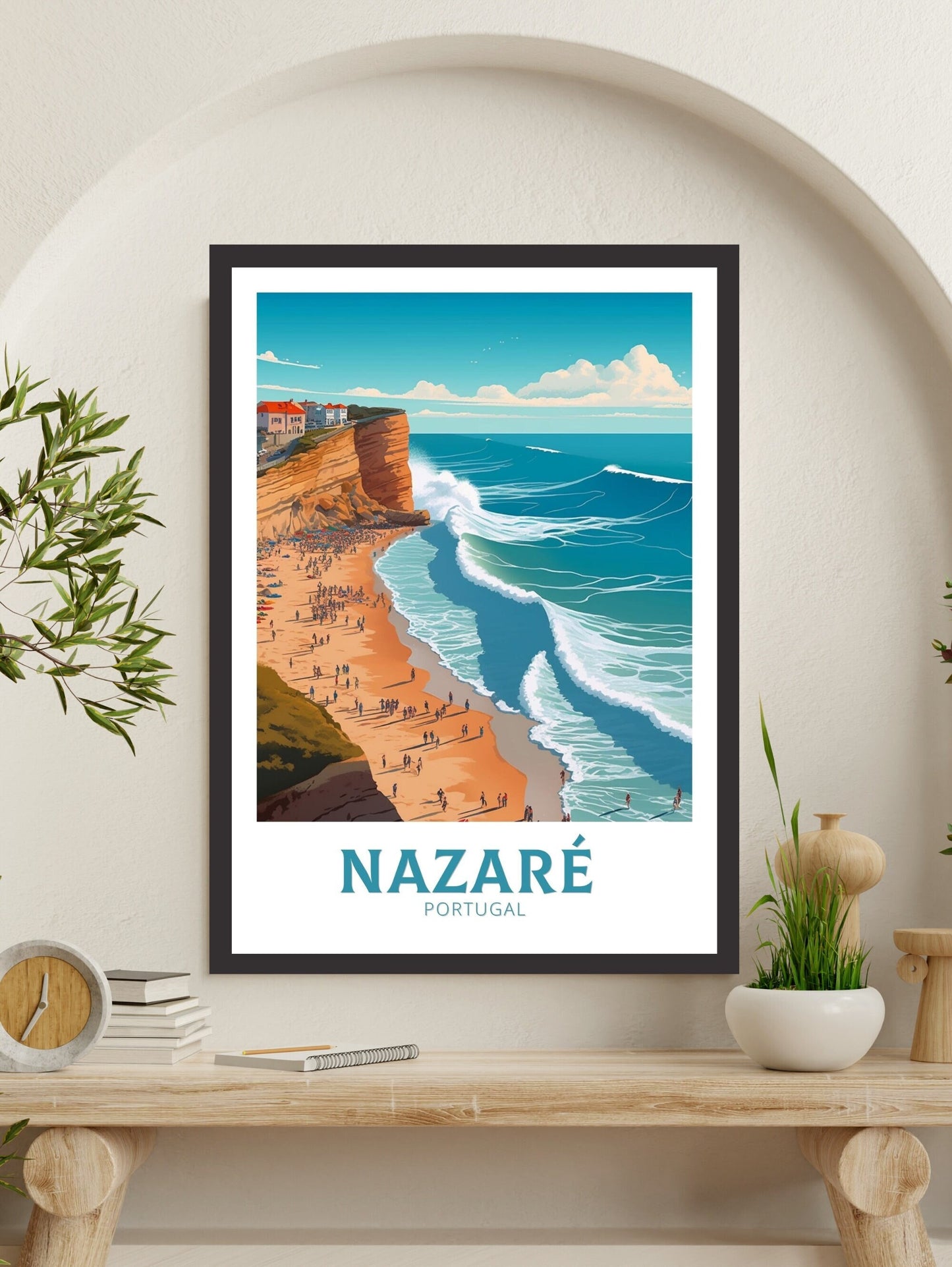 Nazare Travel Poster | Nazare Portugal Travel Print | Nazare Illustration | Nazare Wall Art | Portugal Print | Nazare Artwork | ID 310