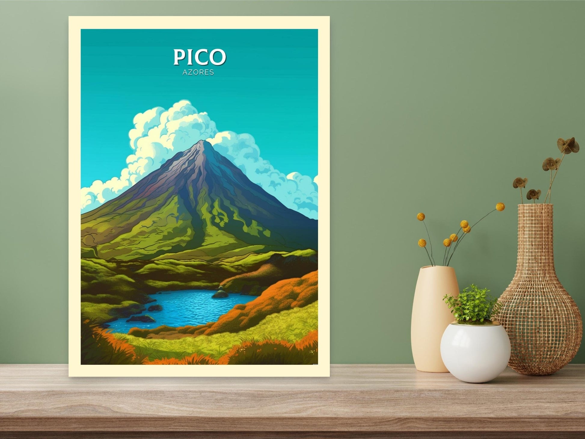 Pico Azores Travel Poster | Pico Azores Portugal Travel Print | Pico Azores Illustration | Pico Azores Wall Art | Portugal Print | ID 313