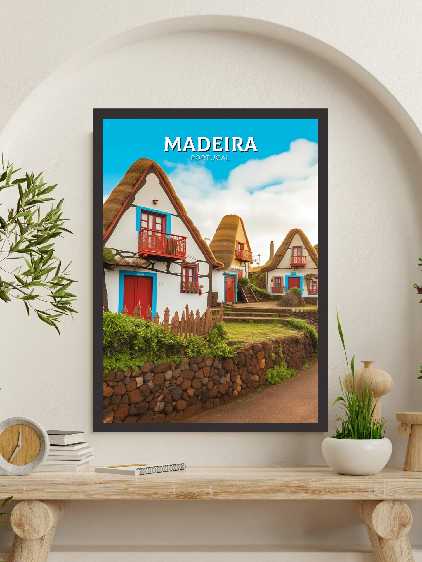 Madeira Travel Print | Santana's Charming Houses | Madeira Wall Art | Portugal Home Décor | Madeira Travel Poster | Madeira Artwork | ID 319