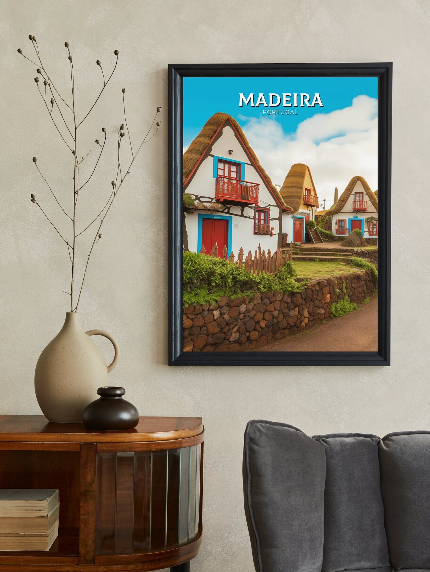 Madeira Travel Print | Santana's Charming Houses | Madeira Wall Art | Portugal Home Décor | Madeira Travel Poster | Madeira Artwork | ID 319