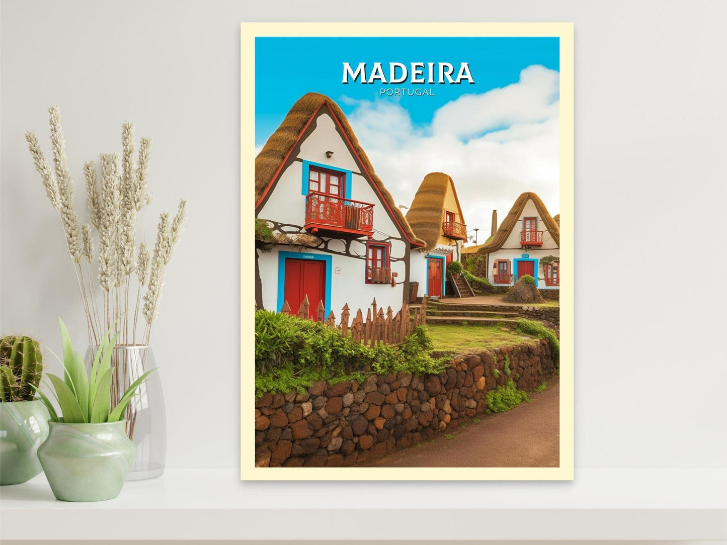 Madeira Travel Print | Santana's Charming Houses | Madeira Wall Art | Portugal Home Décor | Madeira Travel Poster | Madeira Artwork | ID 319