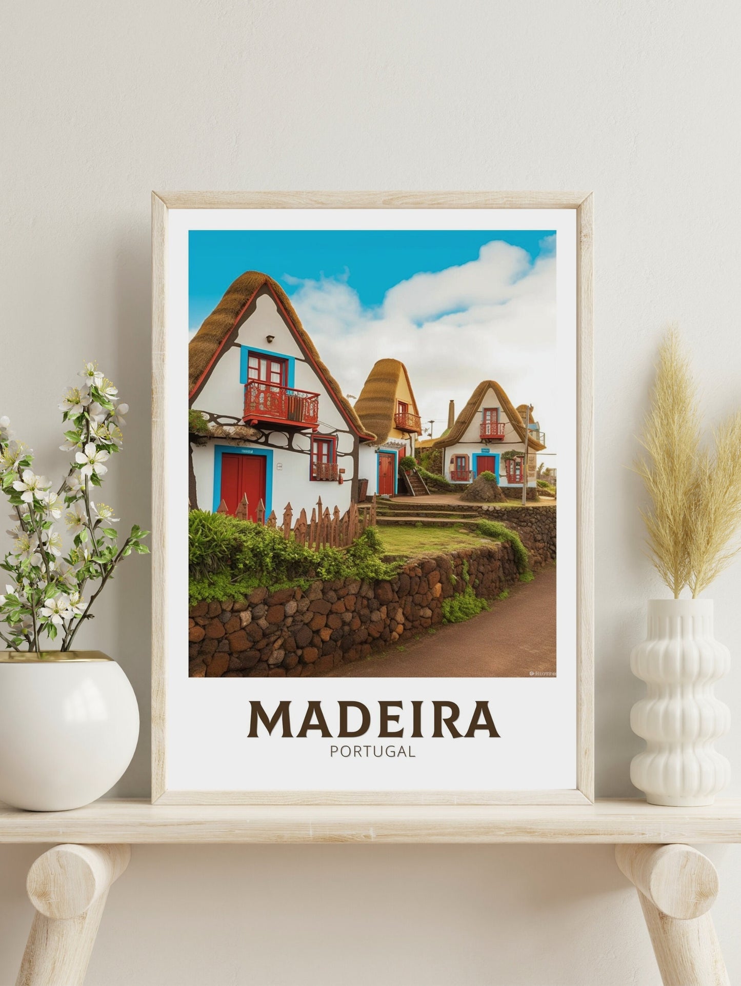 Madeira Travel Poster | Madeira Travel Print | Santana's Charming Houses | Madeira Wall Art | Portugal Home Décor | Madeira Artwork | ID 320