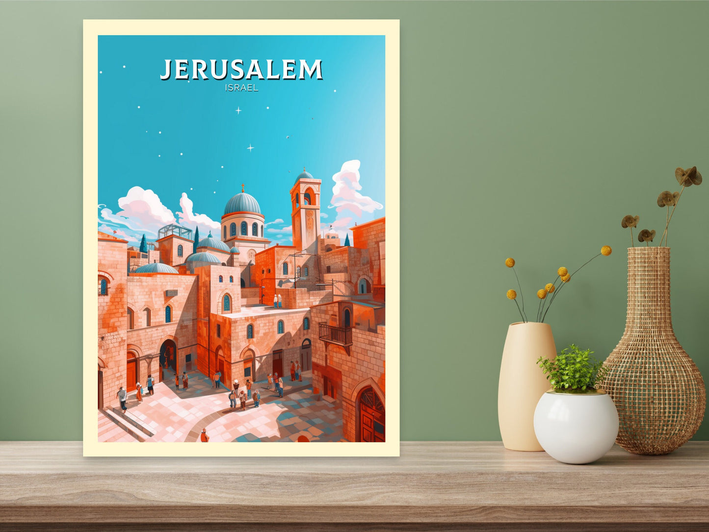 Jerusalem Travel Poster | Jerusalem Illustration | Jerusalem Wall Art | Jerusalem Poster | Jerusalem Print | Old City Print | ID 391