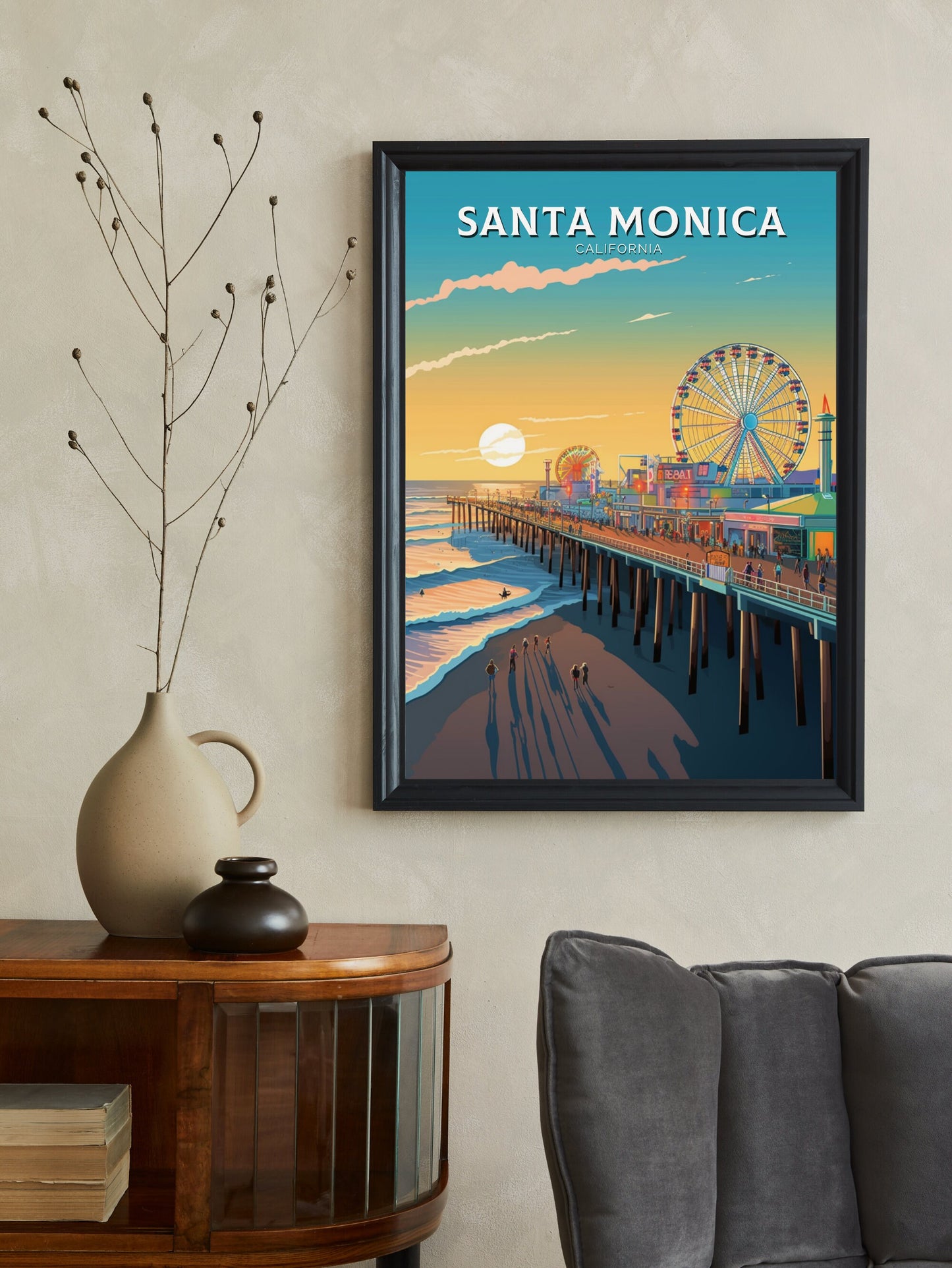 Santa Monica Print | Santa Monica Travel Print | Santa Monica Travel Poster | California Print | Santa Monica Pier Print | ID 390