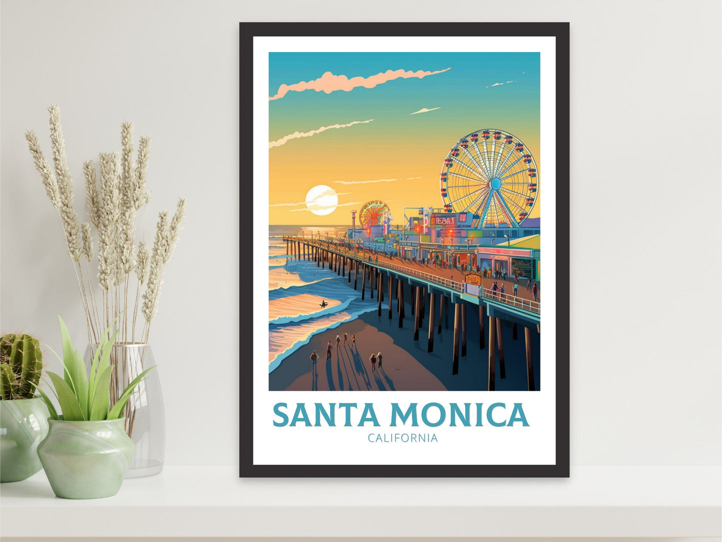 Santa Monica Poster | Santa Monica Travel Poster | Santa Monica Travel Print | California Poster | Santa Monica Pier Poster | ID 394