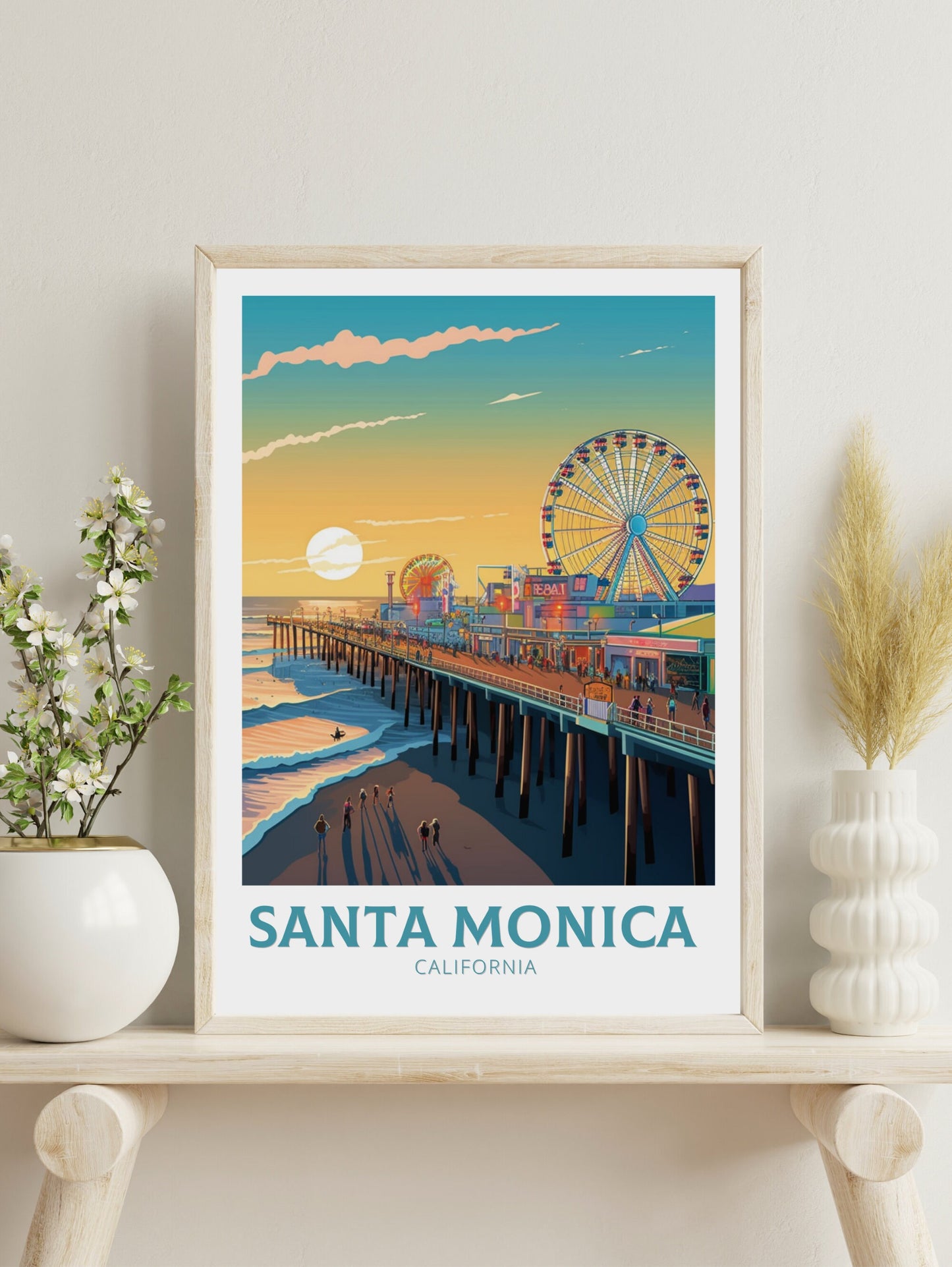 Santa Monica Poster | Santa Monica Travel Poster | Santa Monica Travel Print | California Poster | Santa Monica Pier Poster | ID 394