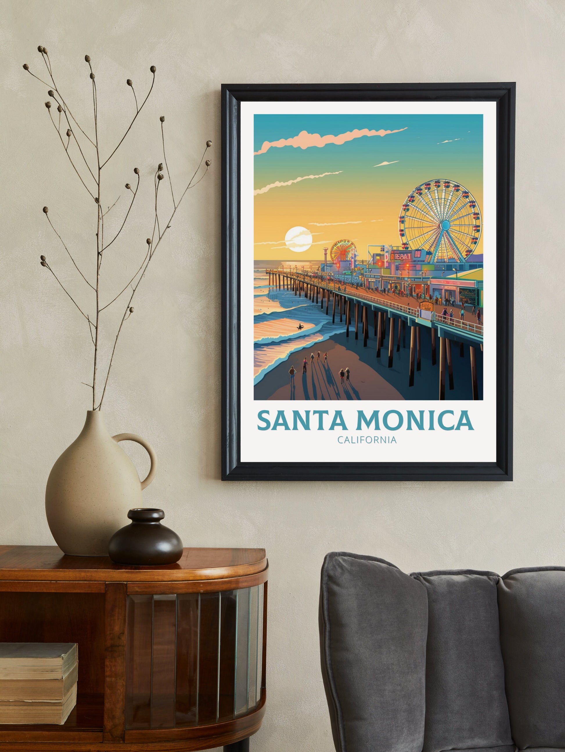 Santa Monica Poster | Santa Monica Travel Poster | Santa Monica Travel Print | California Poster | Santa Monica Pier Poster | ID 394