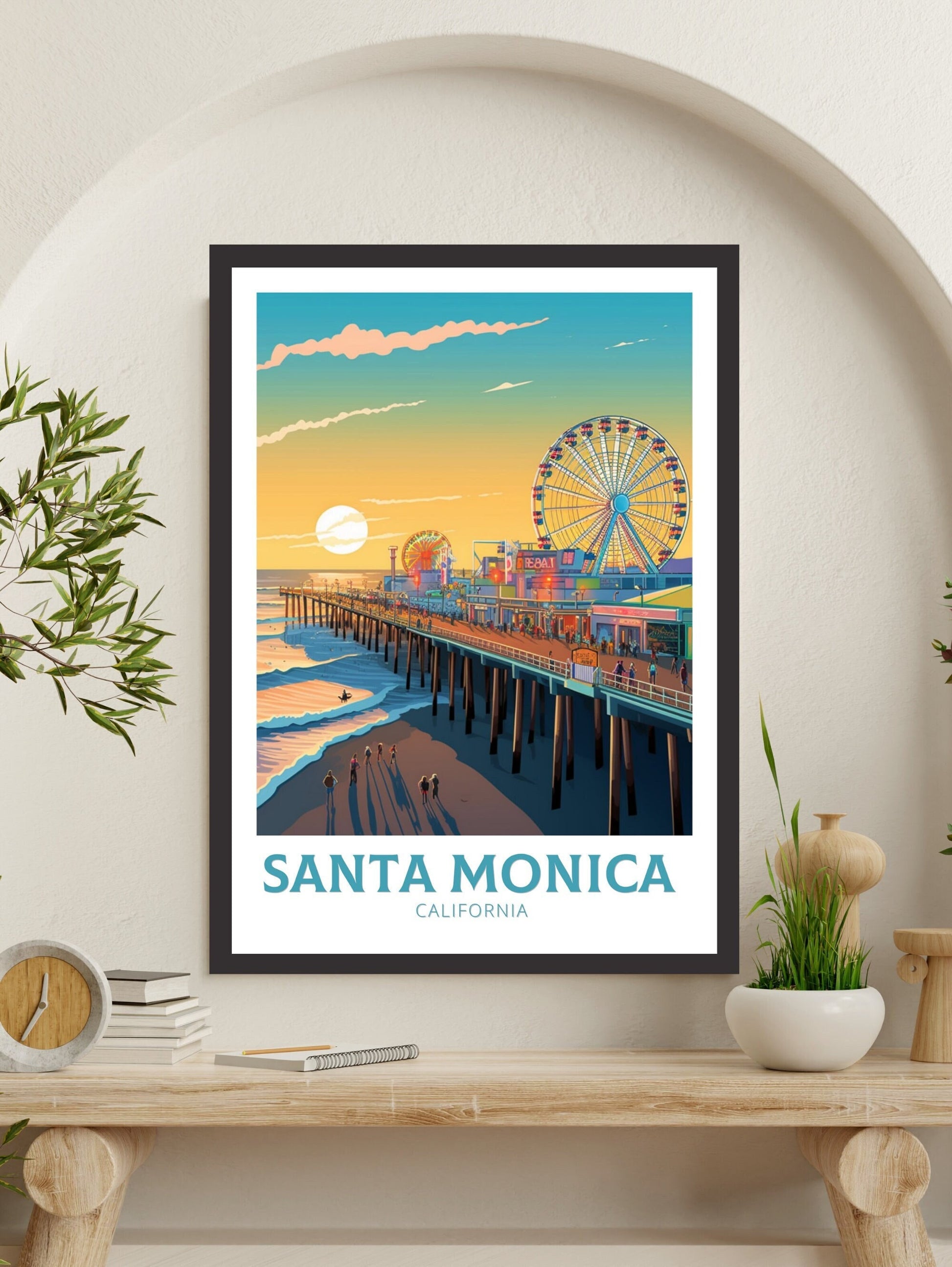 Santa Monica Poster | Santa Monica Travel Poster | Santa Monica Travel Print | California Poster | Santa Monica Pier Poster | ID 394