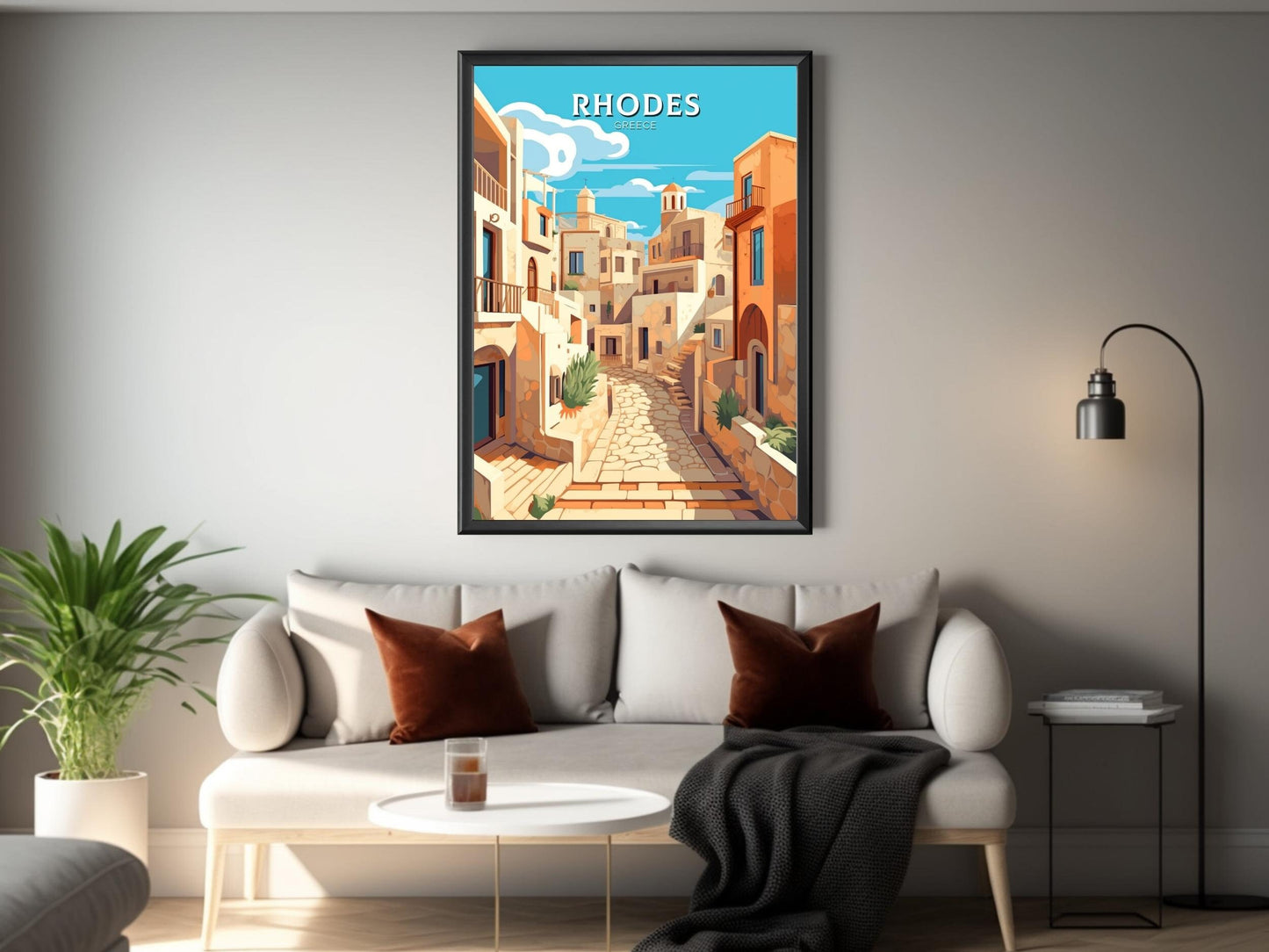 Rhodes Travel Print | Rhodes Illustration | Rhodes Poster | Greece Poster | Greek Island Print | Greece Home Decor | Travel Poster | ID 396