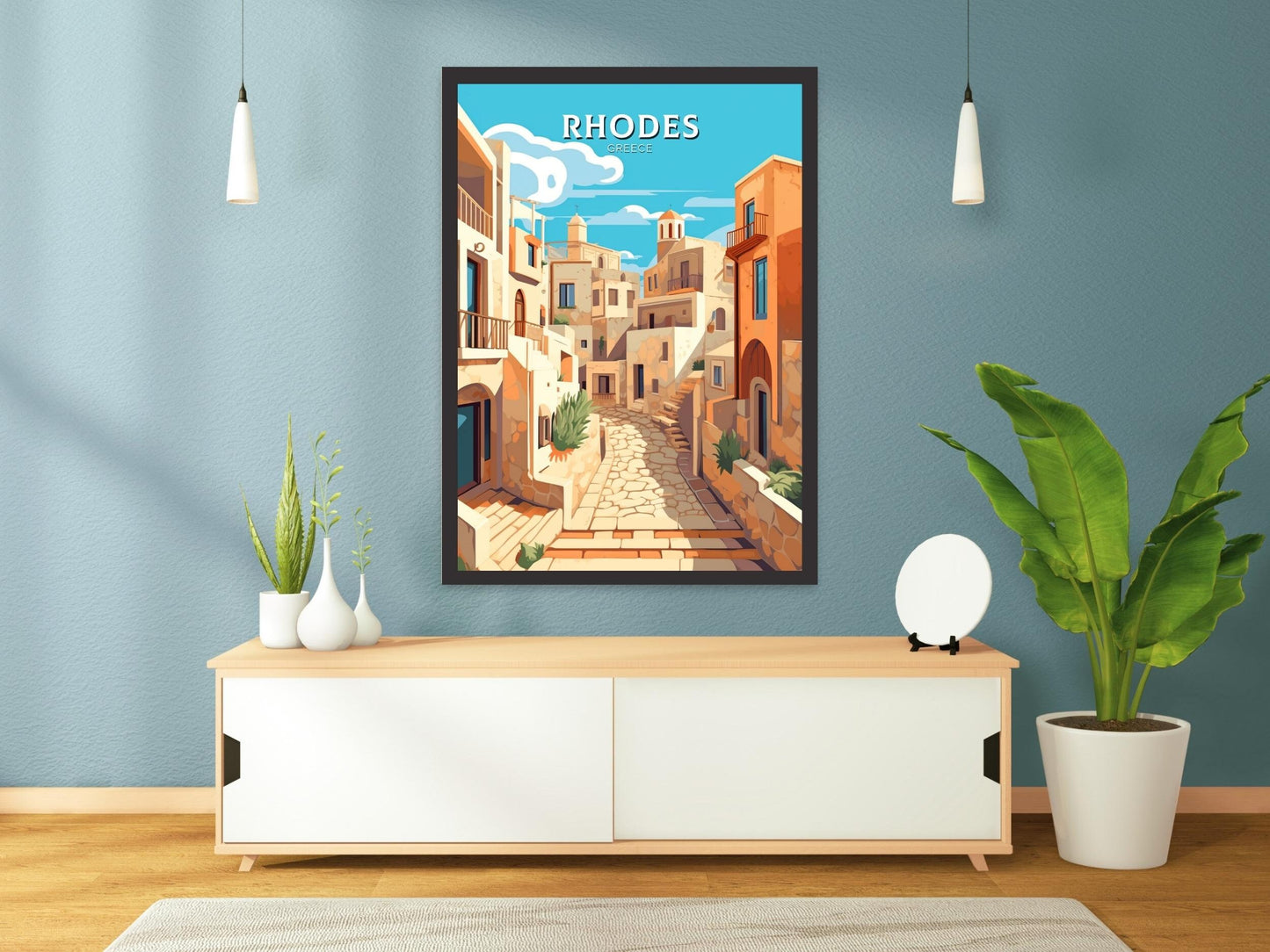 Rhodes Travel Print | Rhodes Illustration | Rhodes Poster | Greece Poster | Greek Island Print | Greece Home Decor | Travel Poster | ID 396