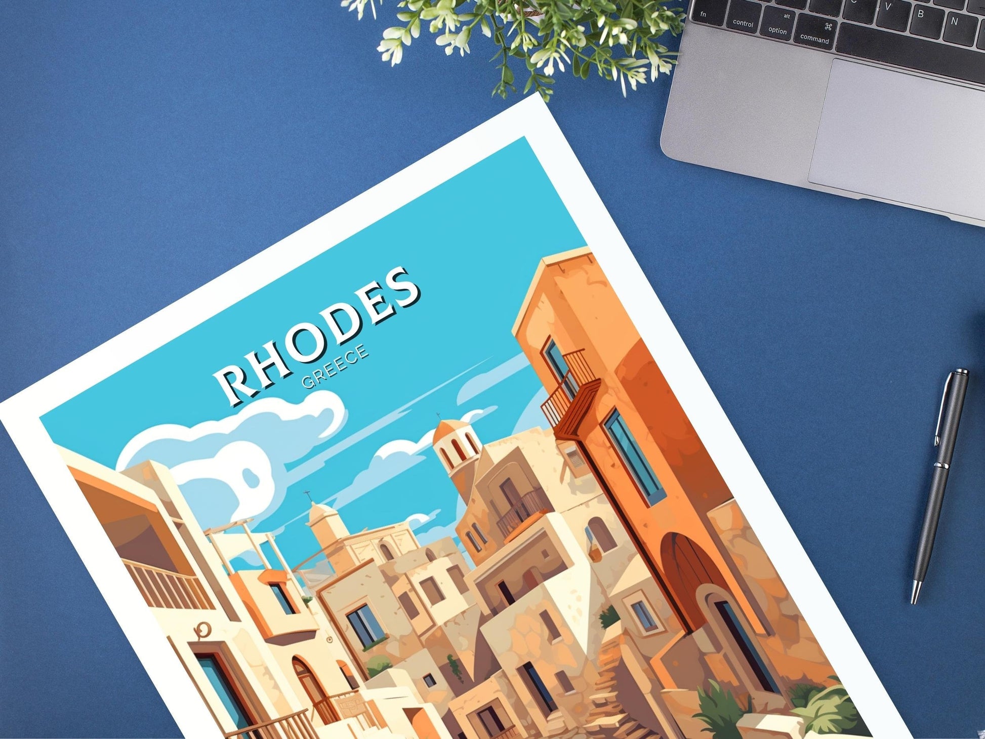 Rhodes Travel Print | Rhodes Illustration | Rhodes Poster | Greece Poster | Greek Island Print | Greece Home Decor | Travel Poster | ID 396